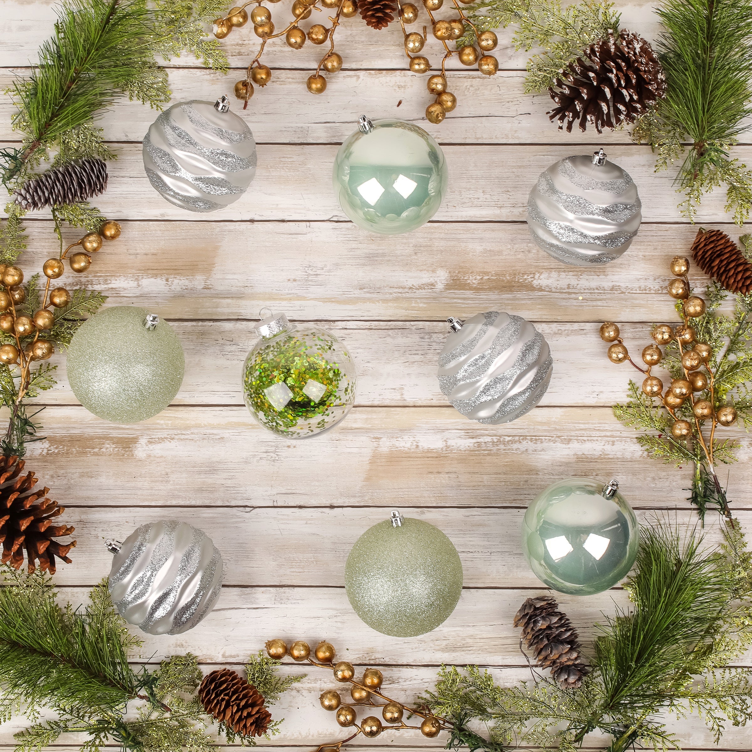 13 in. Mint Xmas Ball Decor Set