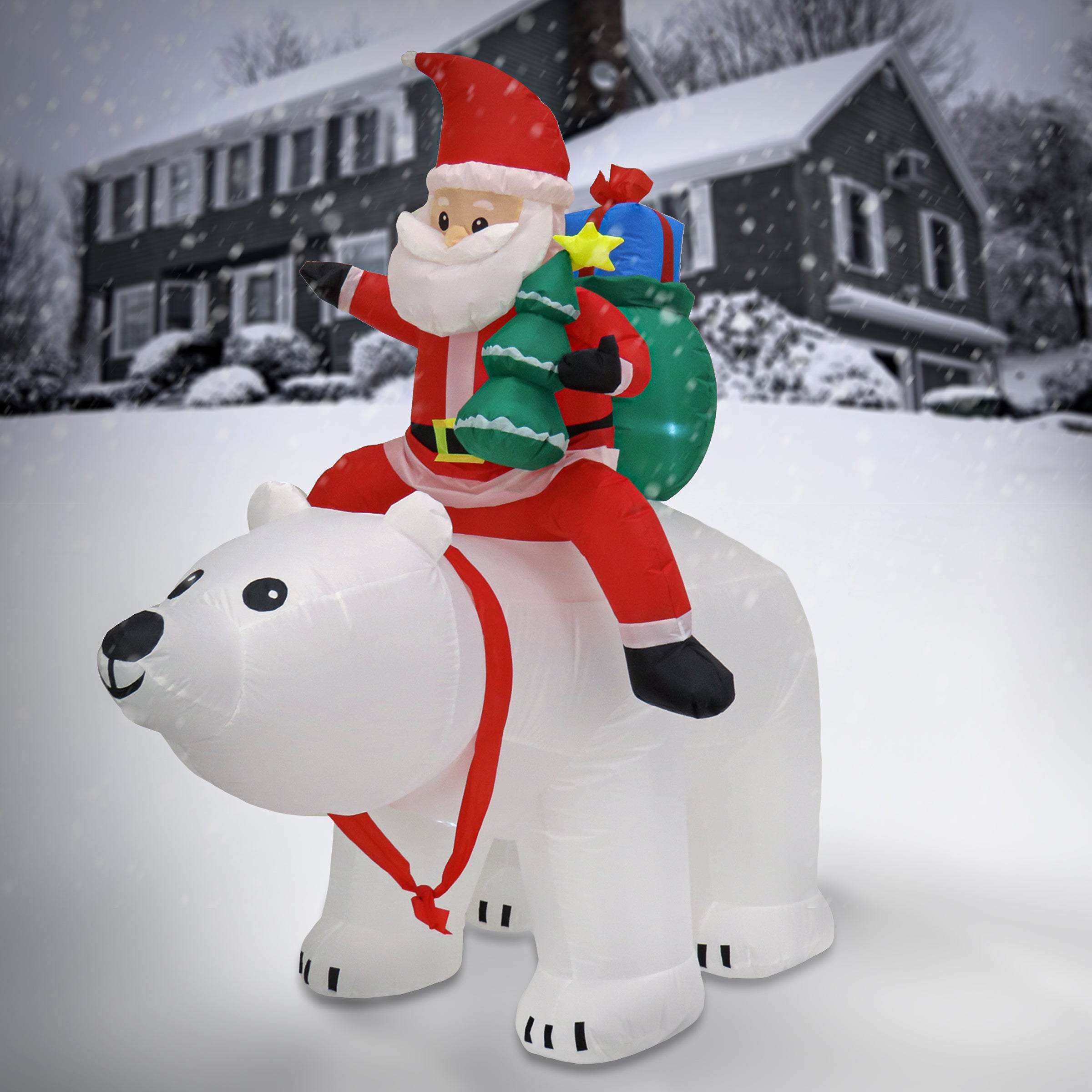 6 ft. Inflatable Santa Riding Polar Bear