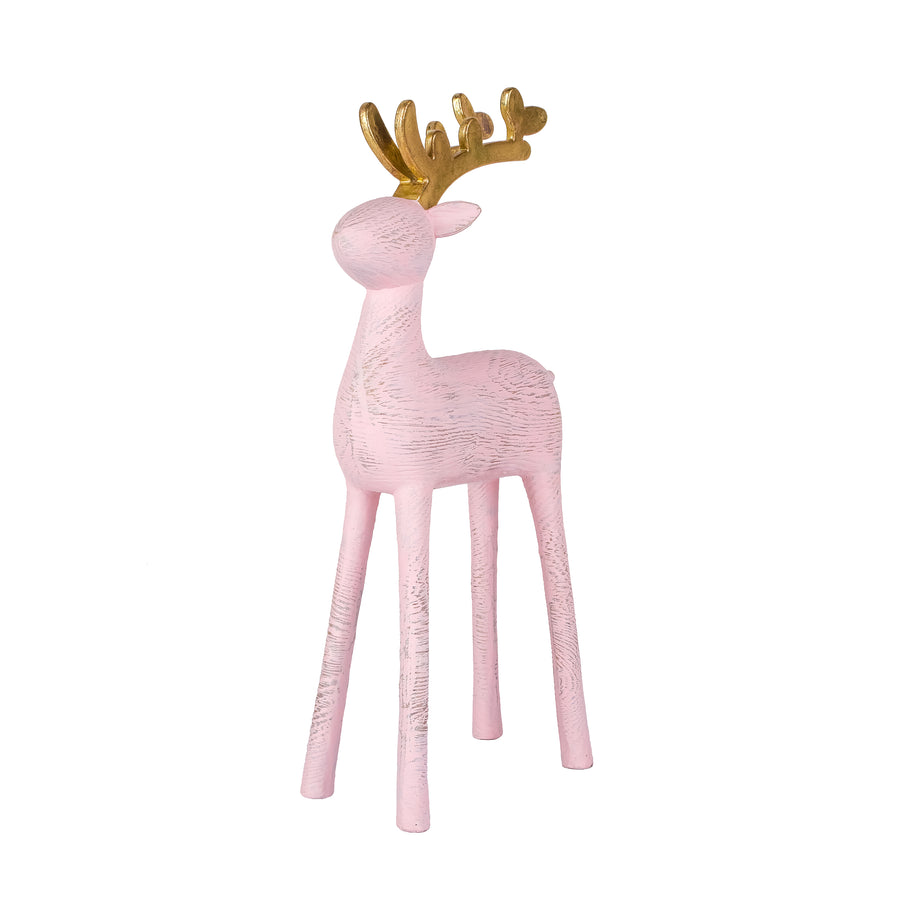 First Traditions 12" Woodgrain Reindeer Decor, Pink