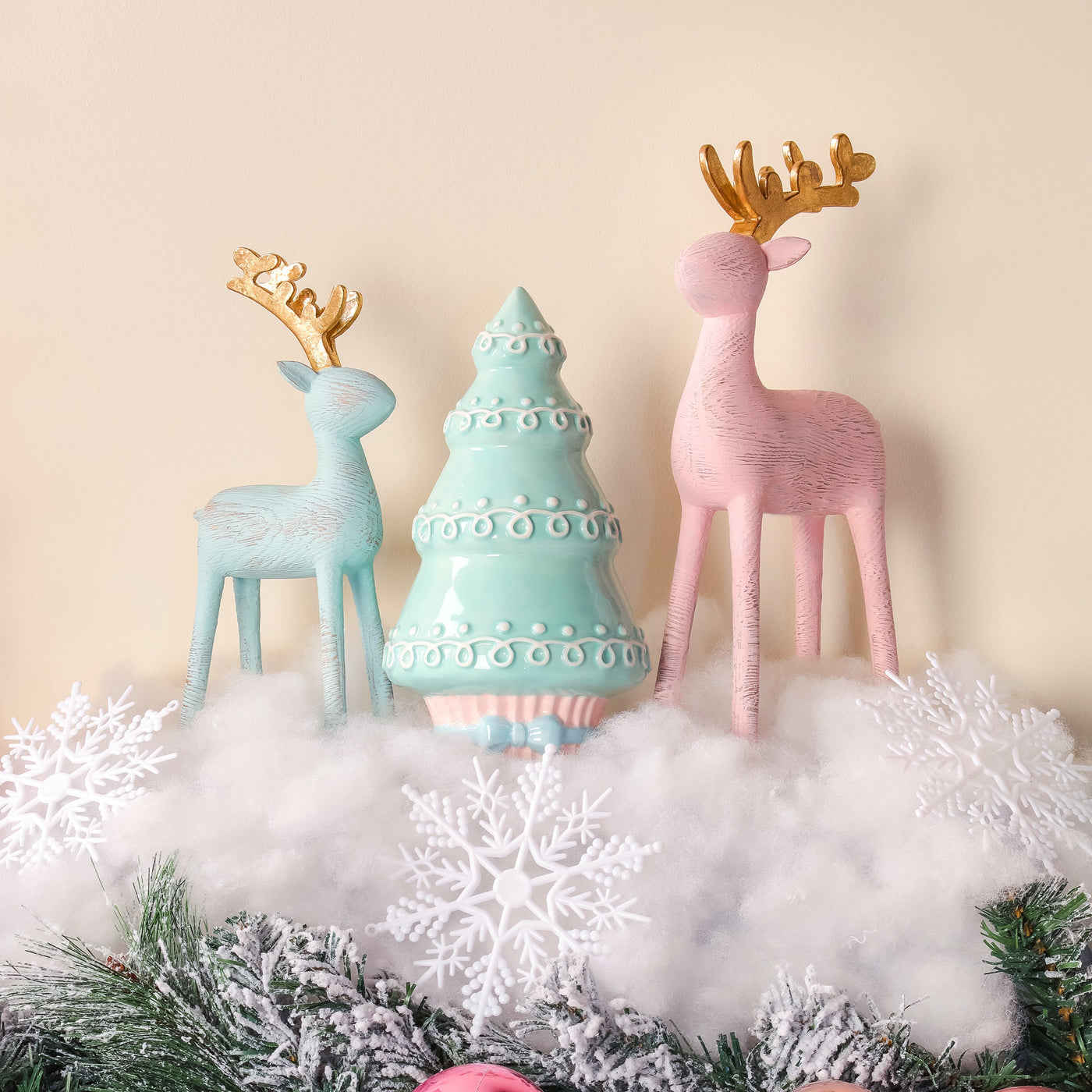 12 in. Woodgrain Reindeer Decor, Pink