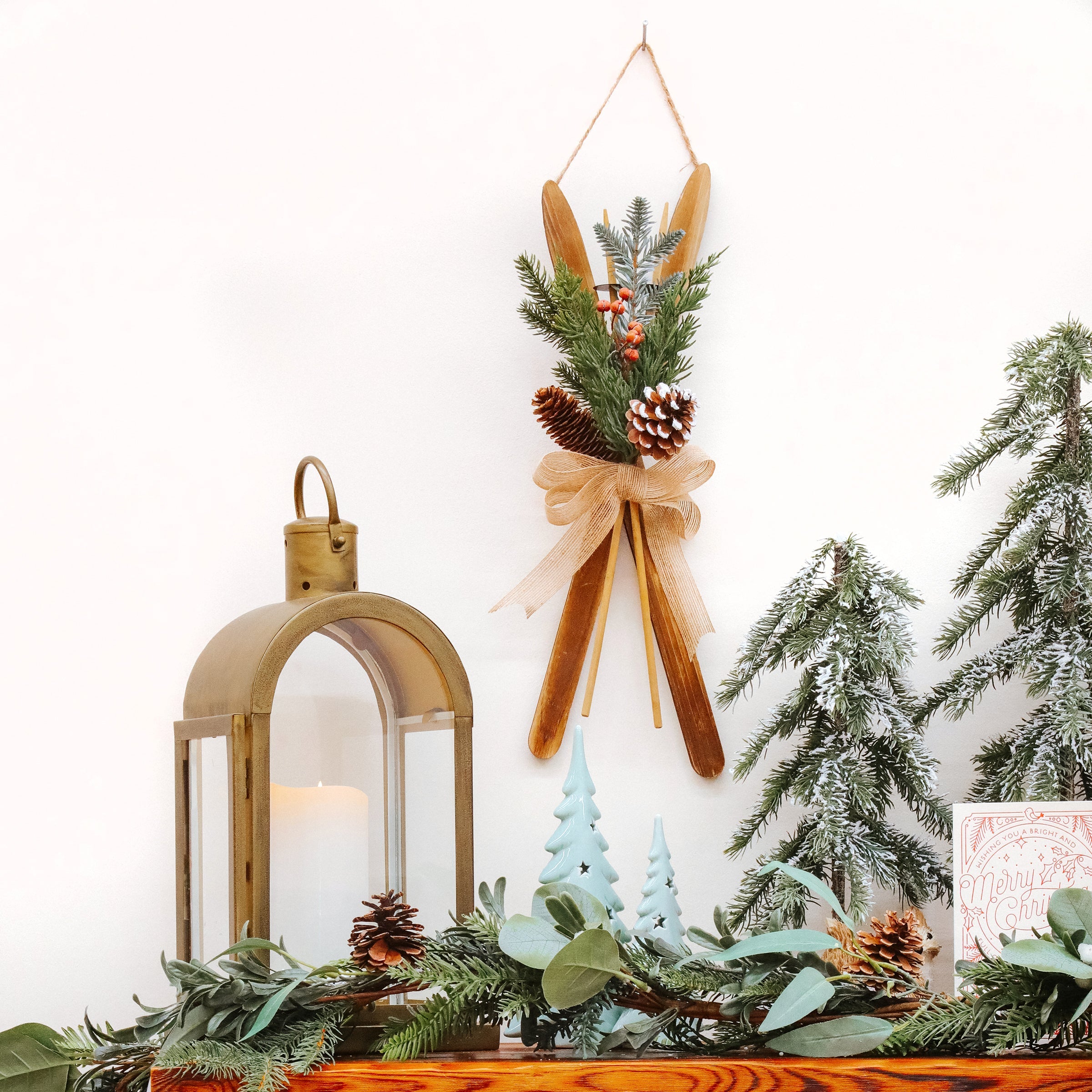 17 in. First Traditions Holiday Skis Floral Wall decor