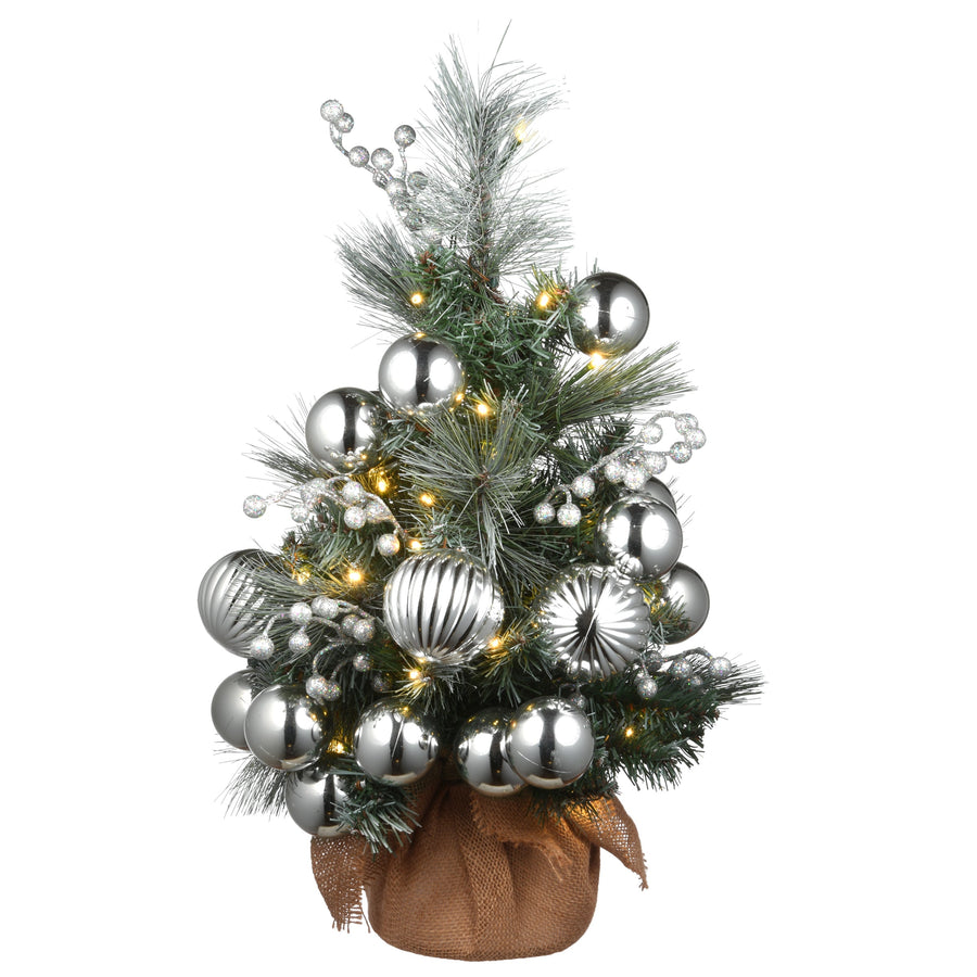2 ft. Pre-Lit Frosted Silver Pine Tree with LED Lights