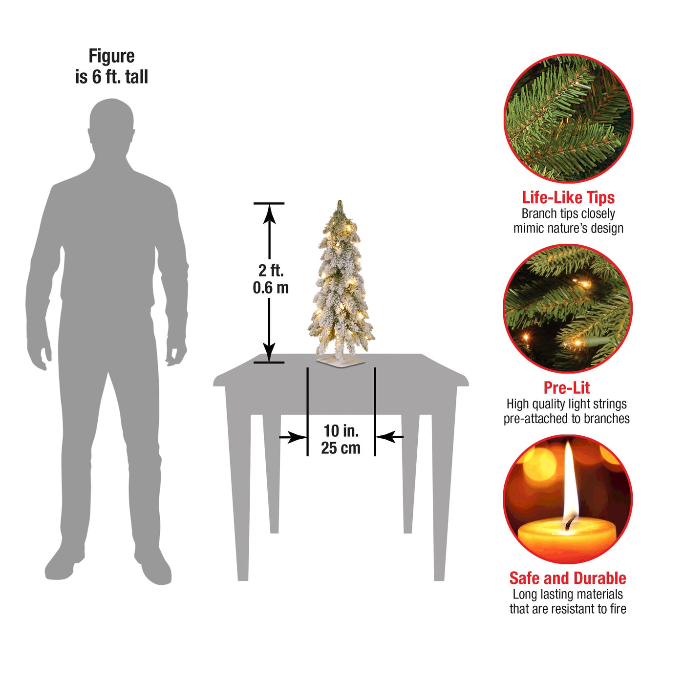 2 ft. Pre-Lit Snowy Downswept Forest Tree with Clear Lights