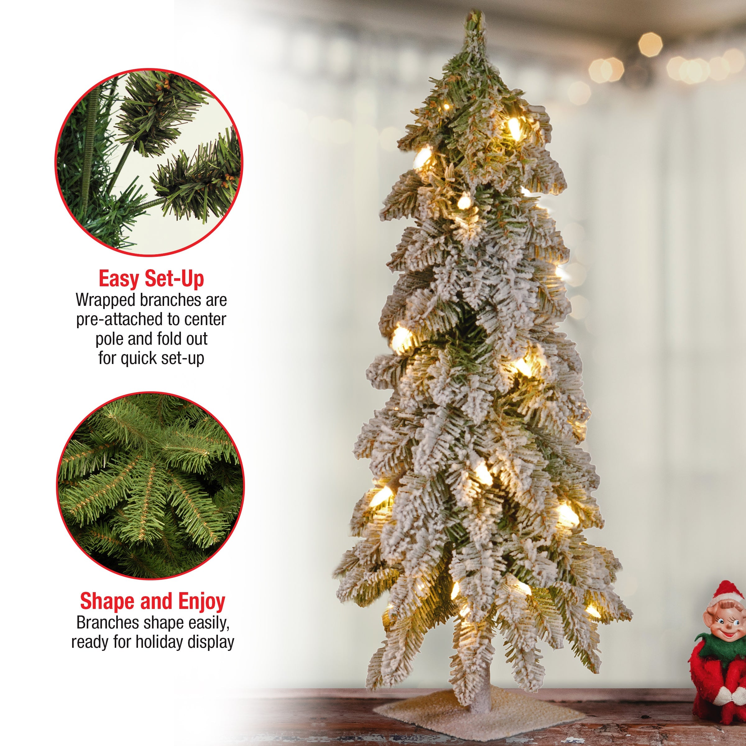 2 ft. Pre-Lit Snowy Downswept Forest Tree with Clear Lights