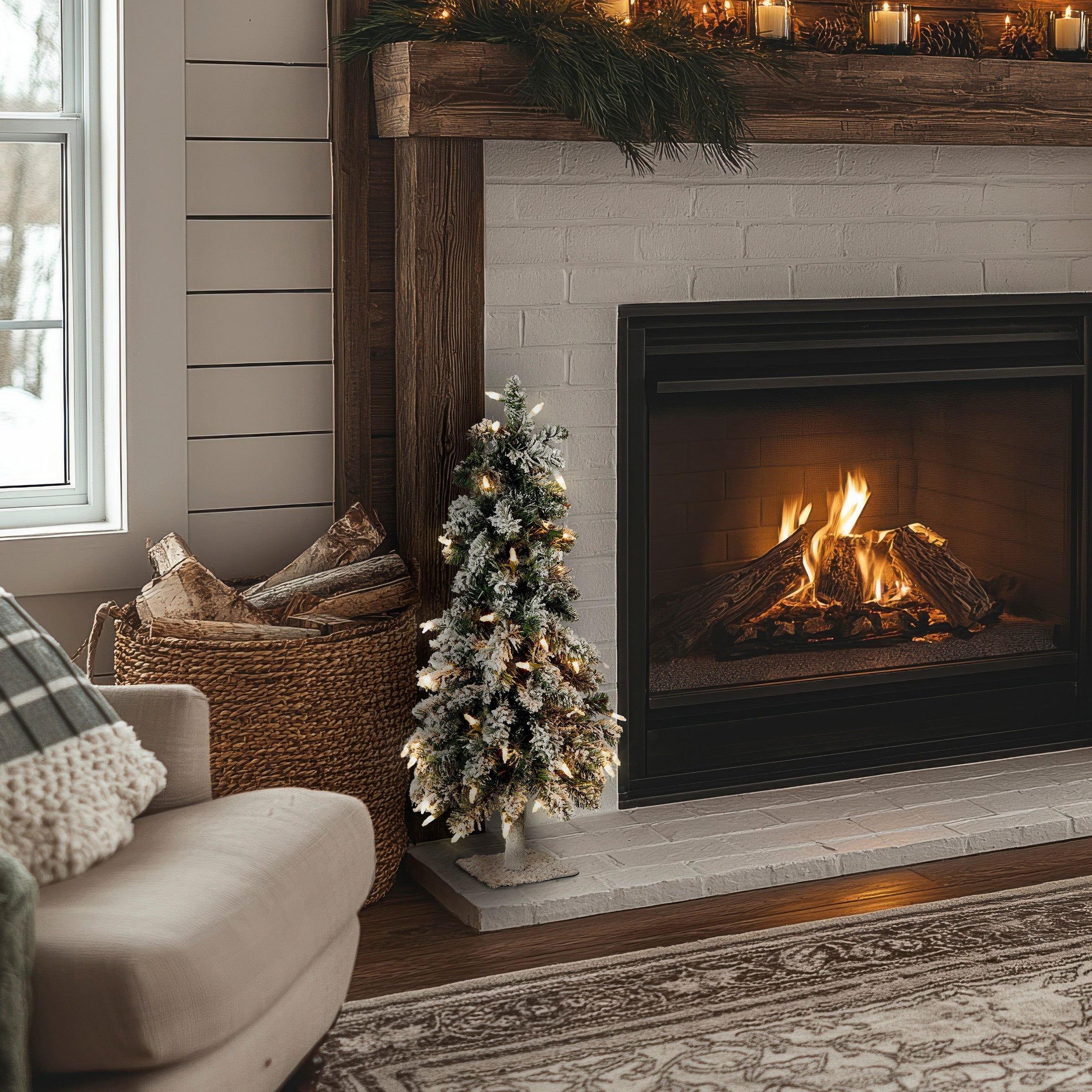 2 ft. Pre-Lit Snowy Downswept Forest Tree with Clear Lights
