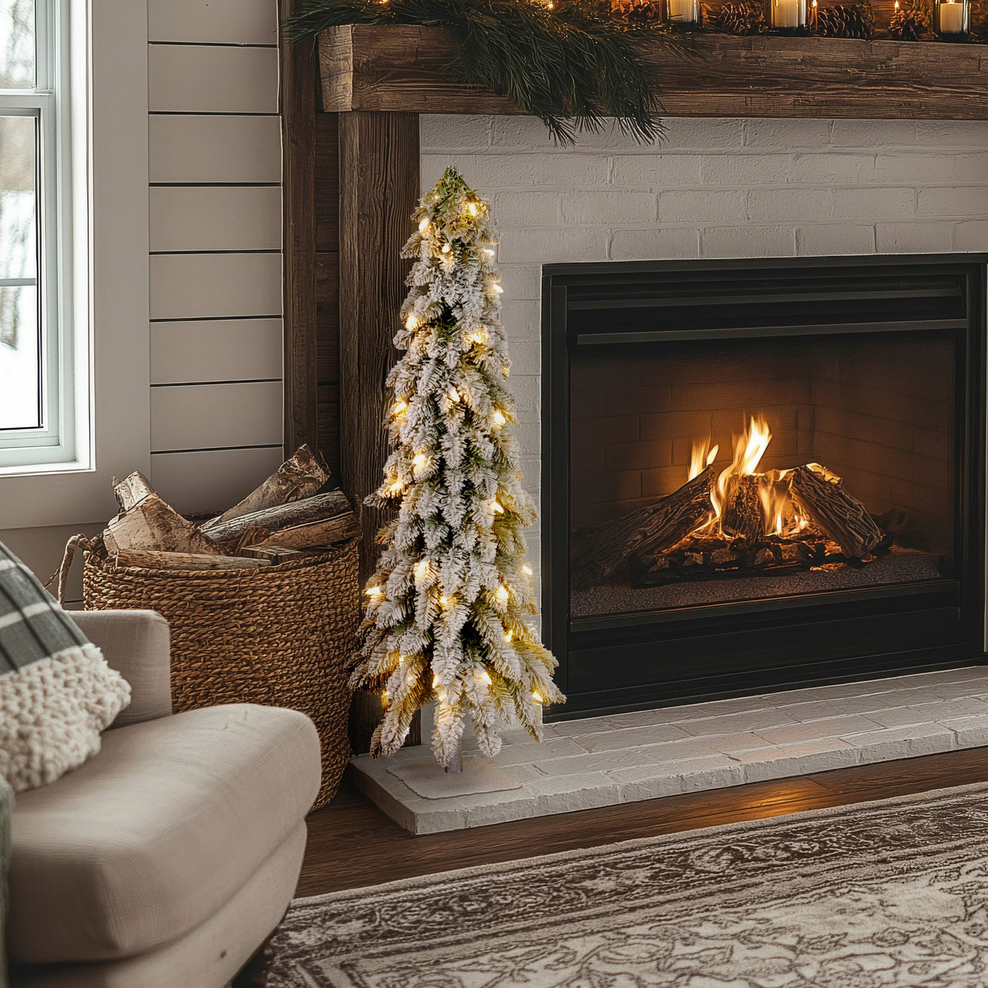 4 ft. Pre-Lit Snowy Downswept Forest Tree with Clear Lights