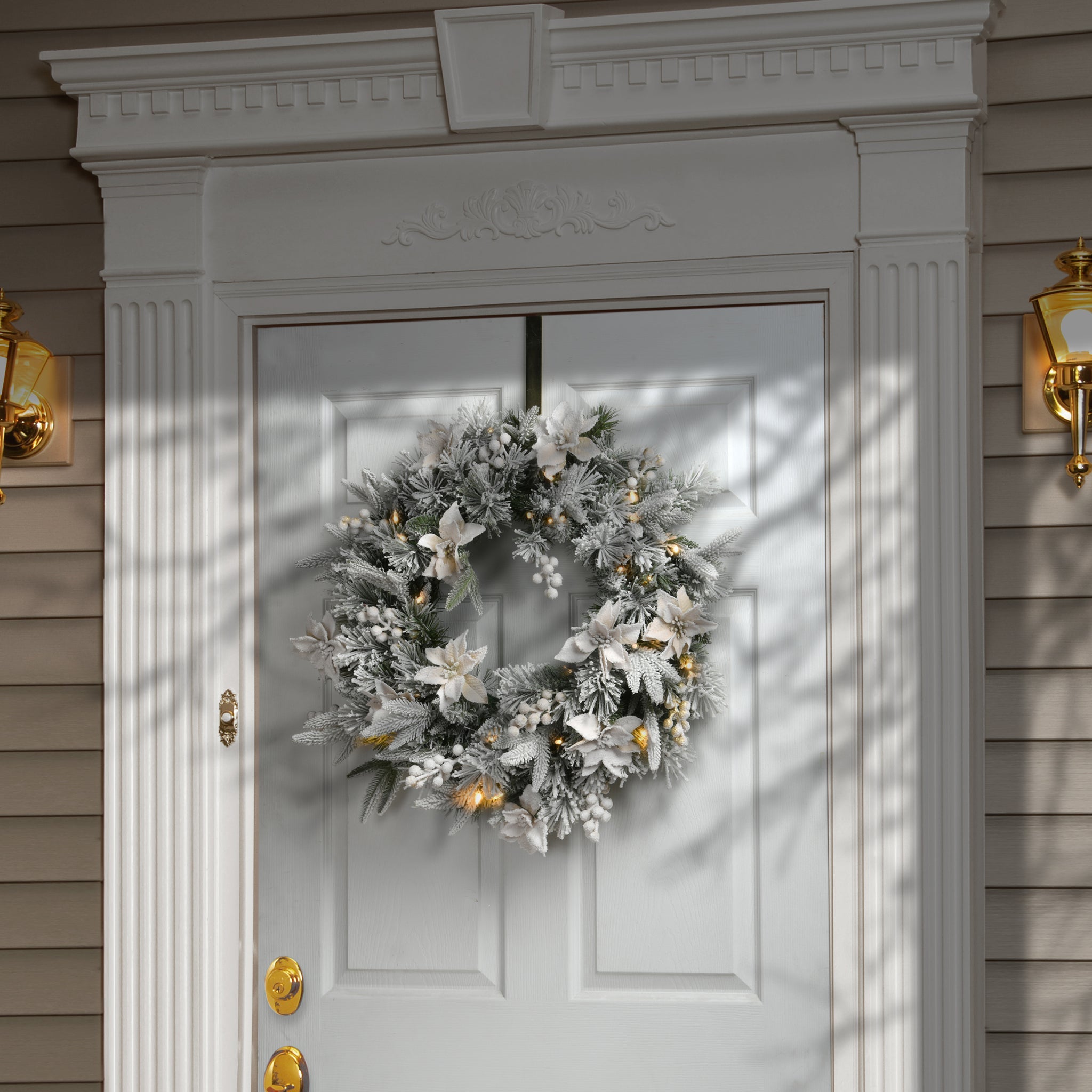 24 in. Pre-Lit Frosted Colonial Fir Wreath with LED Lights