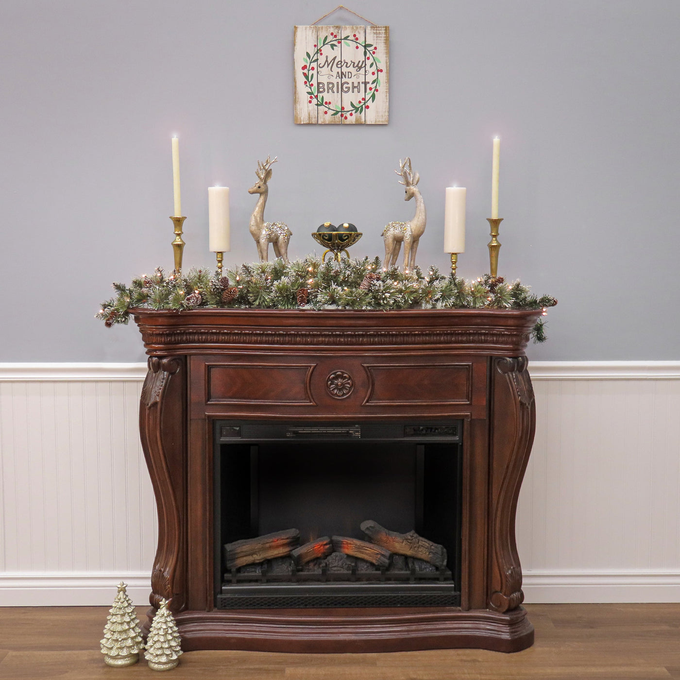 6 ft. Pre-Lit Glittery Bristle Pine Mantel Swag with Clear Lights