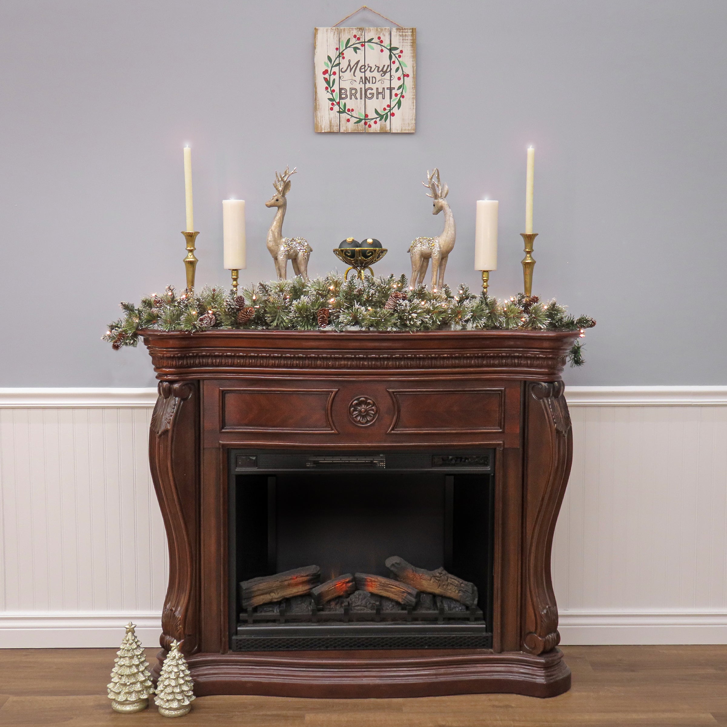 6 ft. Pre-Lit Glittery Bristle Pine Mantel Swag with Clear Lights