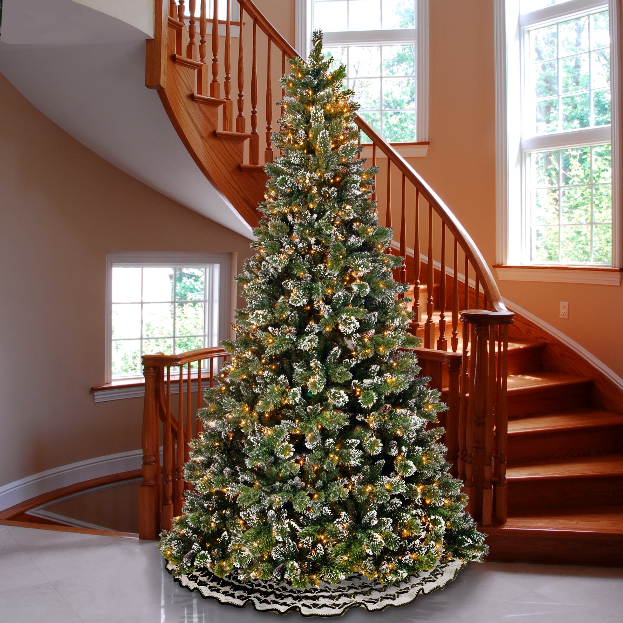 9 ft. Pre-Lit Glittery Bristle Pine Tree with Clear Lights