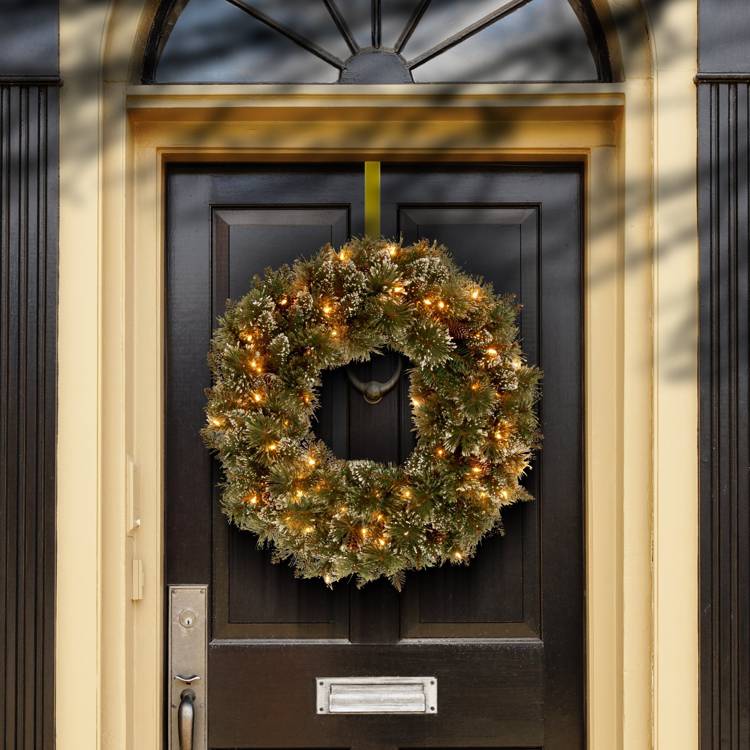 24 in. Glittery Bristle Pine Wreath with Clear Lights
