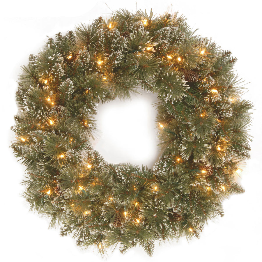 30 in. Pre-Lit Glittery Bristle Pine Wreath with Clear Lights