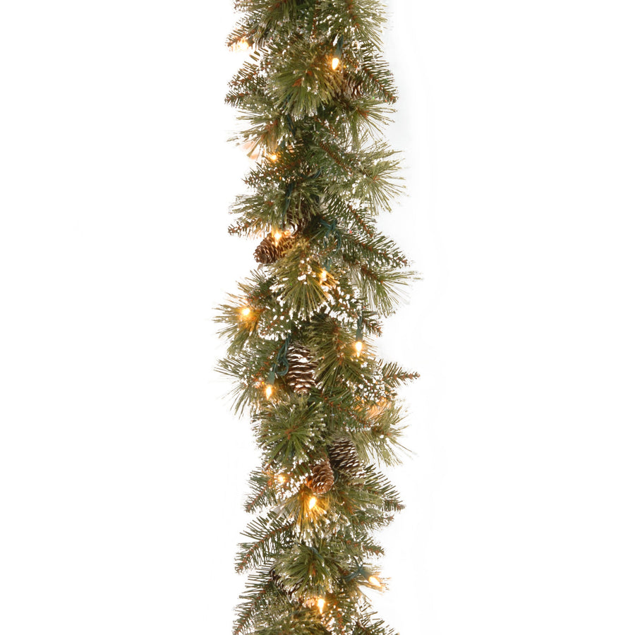 6 ft. Pre-Lit Glittery Bristle Pine Garland with LED Lights