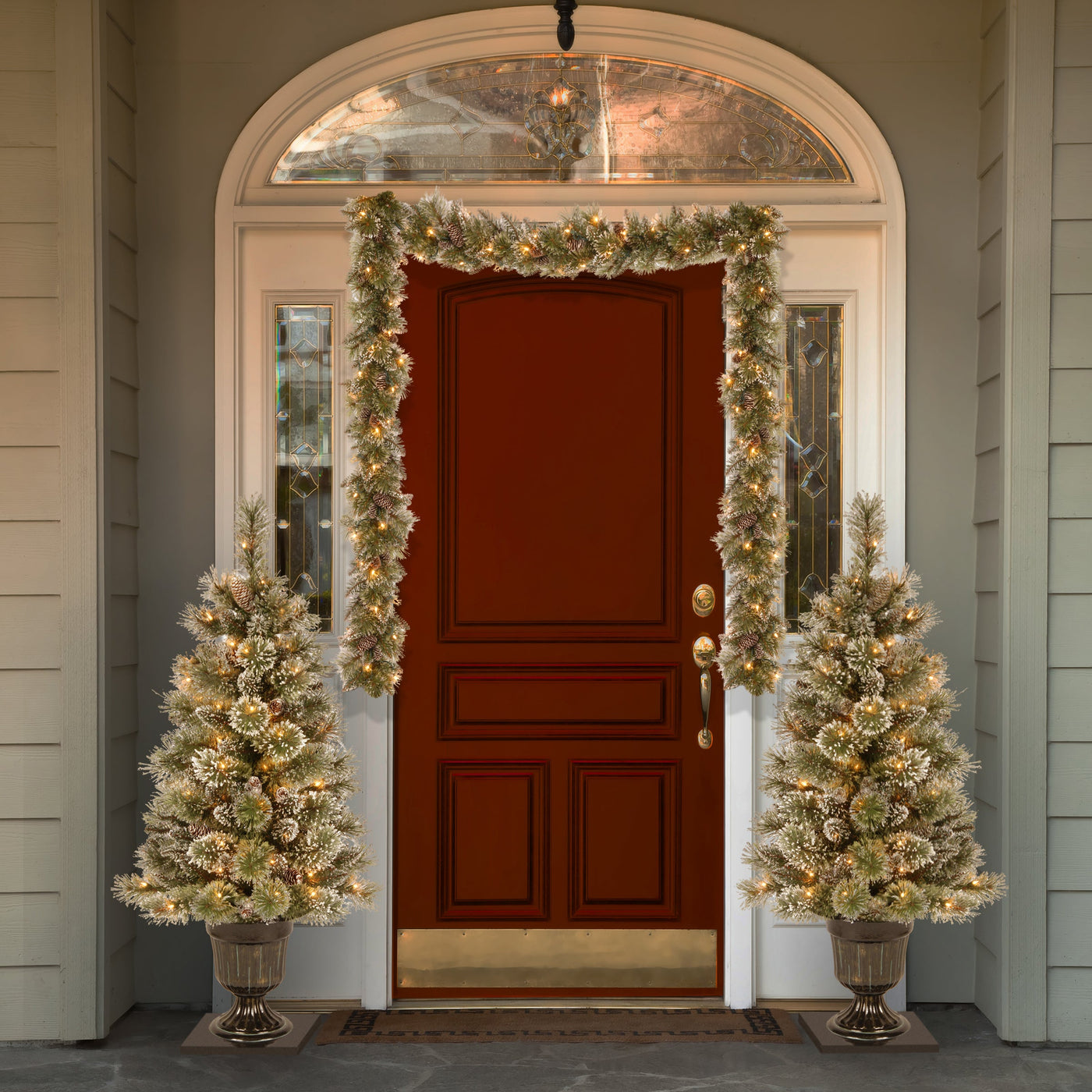 9 ft. Pre-Lit Glittery Bristle Pine Garland with Clear Lights