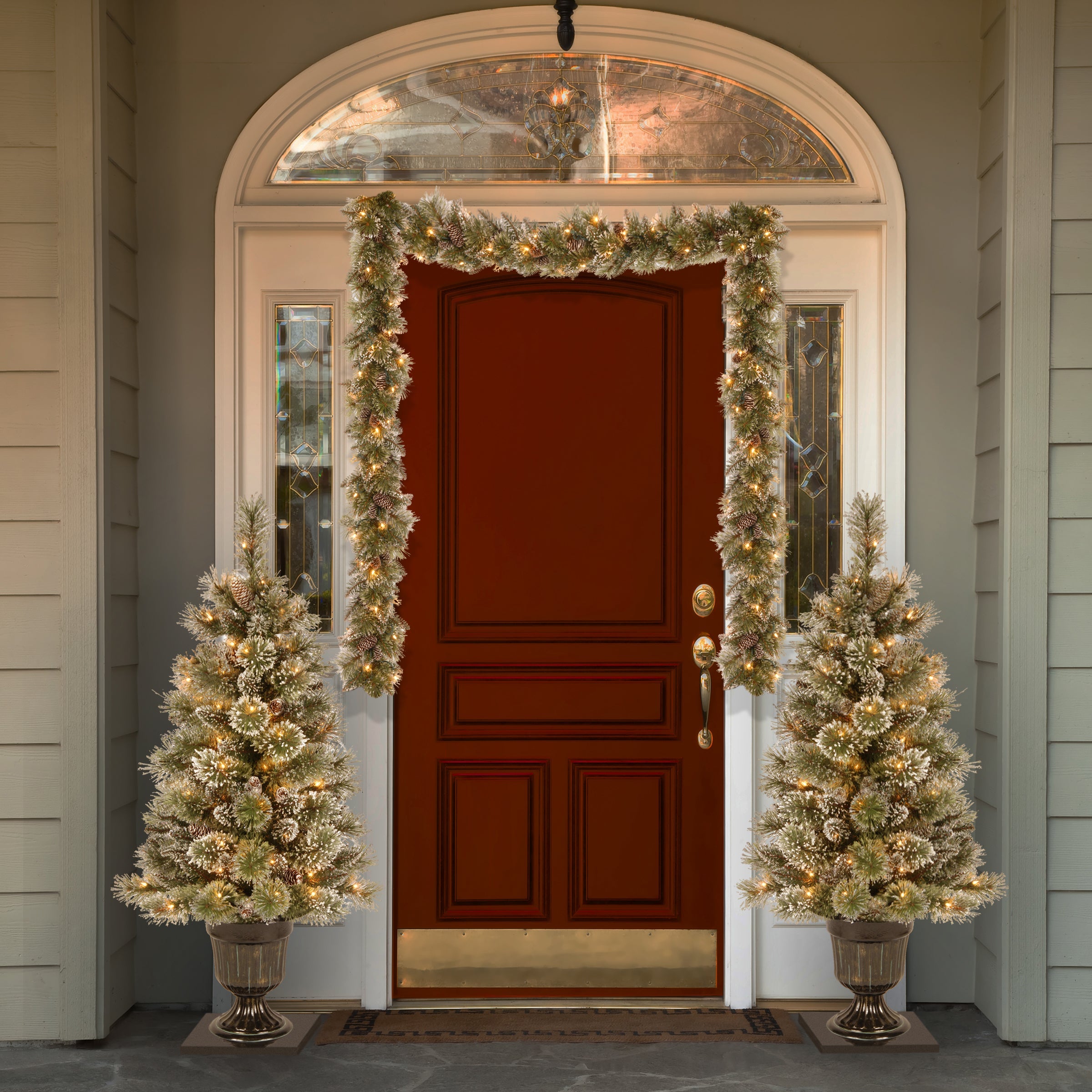9 ft. Pre-Lit Glittery Bristle Pine Garland with Clear Lights