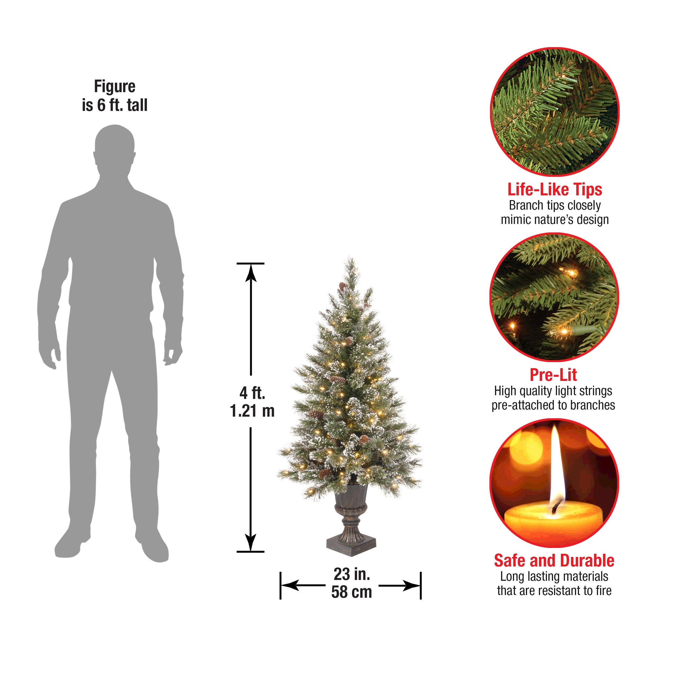 4 ft. Pre-Lit Glittery Bristle Tree with Clear Lights