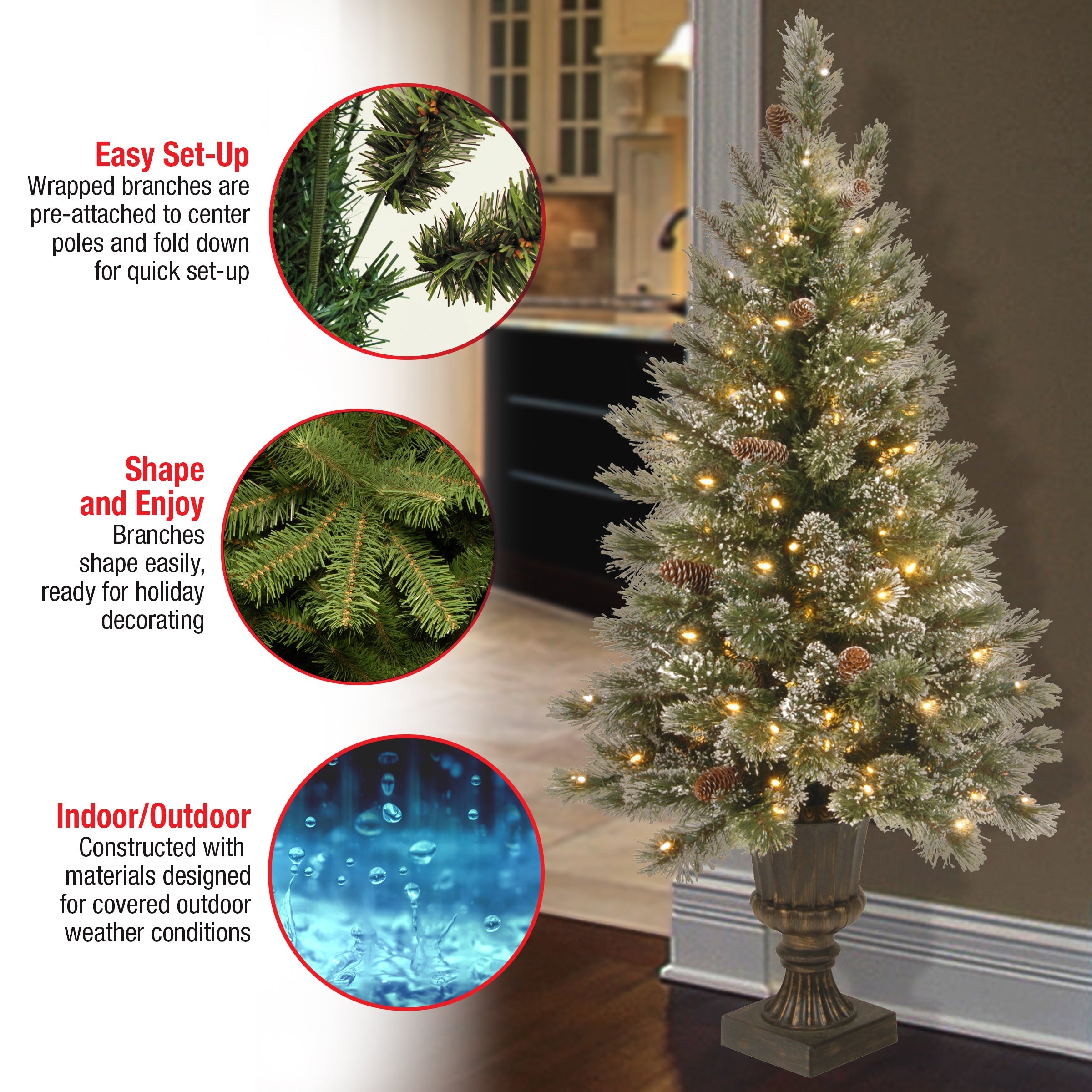 4 ft. Pre-Lit Glittery Bristle Tree with Clear Lights