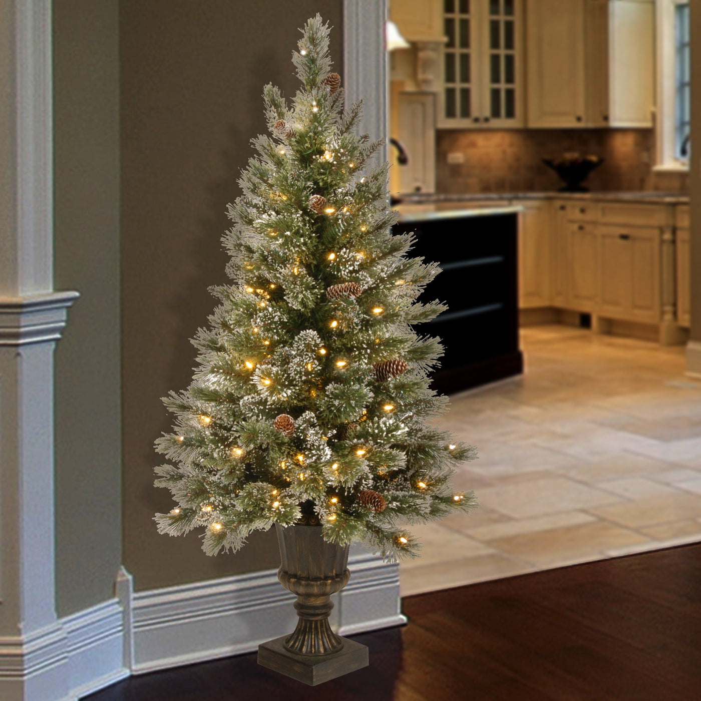 5 ft. Pre-Lit Glittery Bristle Tree with Clear Lights