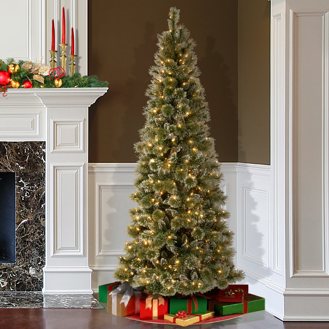 7.5 ft. Pre-Lit Glittery Bristle Slim Tree with LED Lights