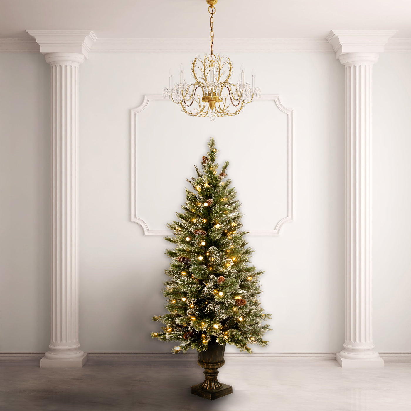 4 ft. Pre-Lit Glittery Bristle Tree with Warm White LED Lights