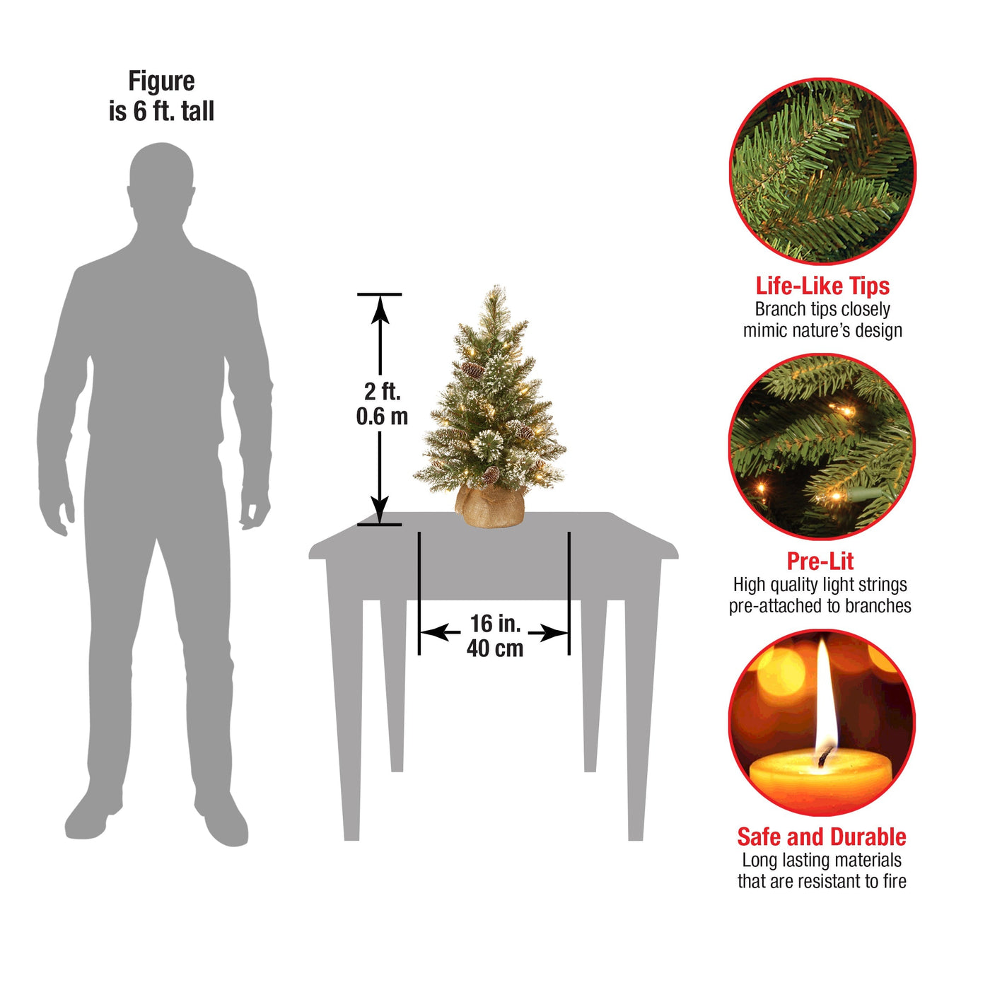 2 ft. Pre-Lit Glittery Bristle Tree with LED Lights