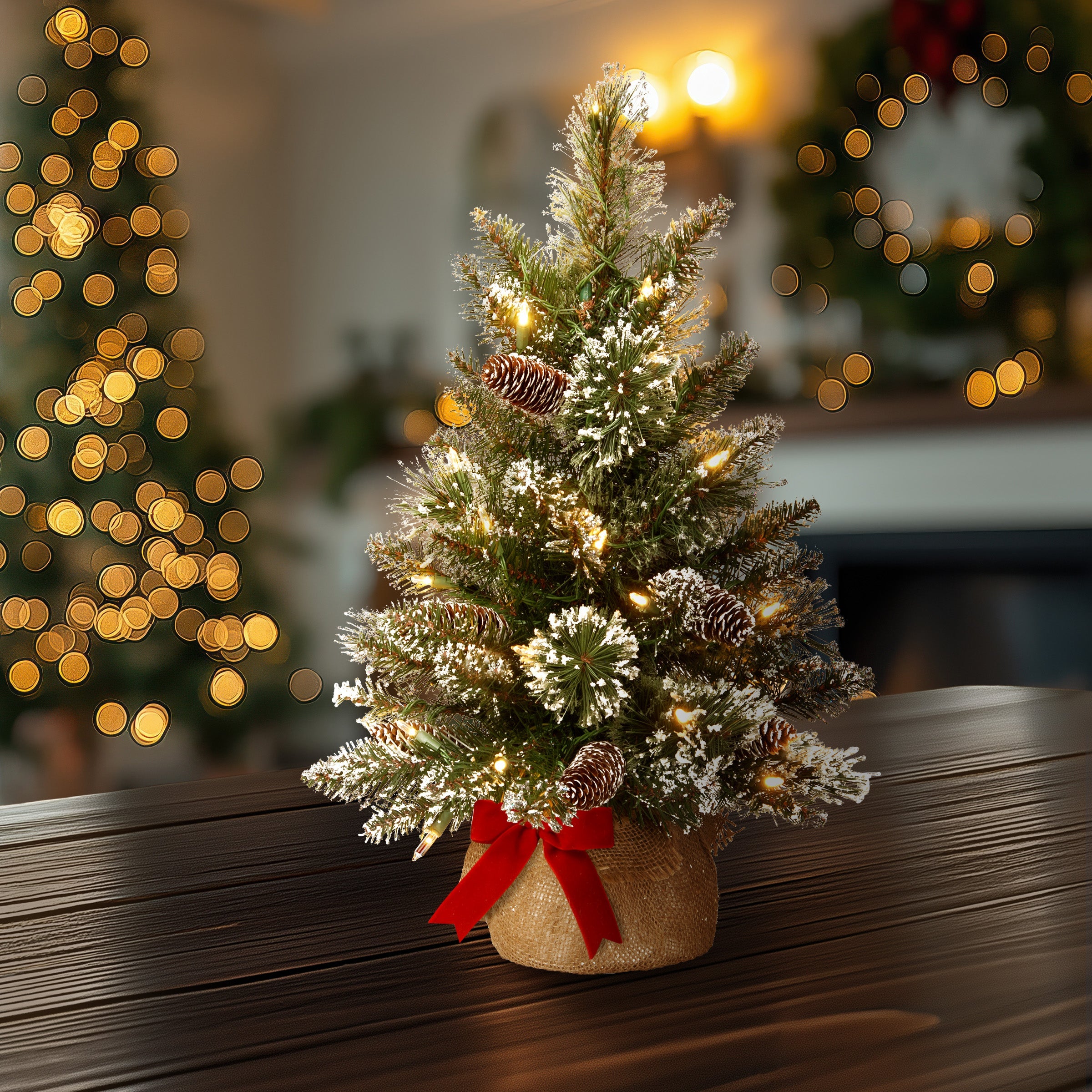 2 ft. Pre-Lit Glittery Bristle Tree with LED Lights