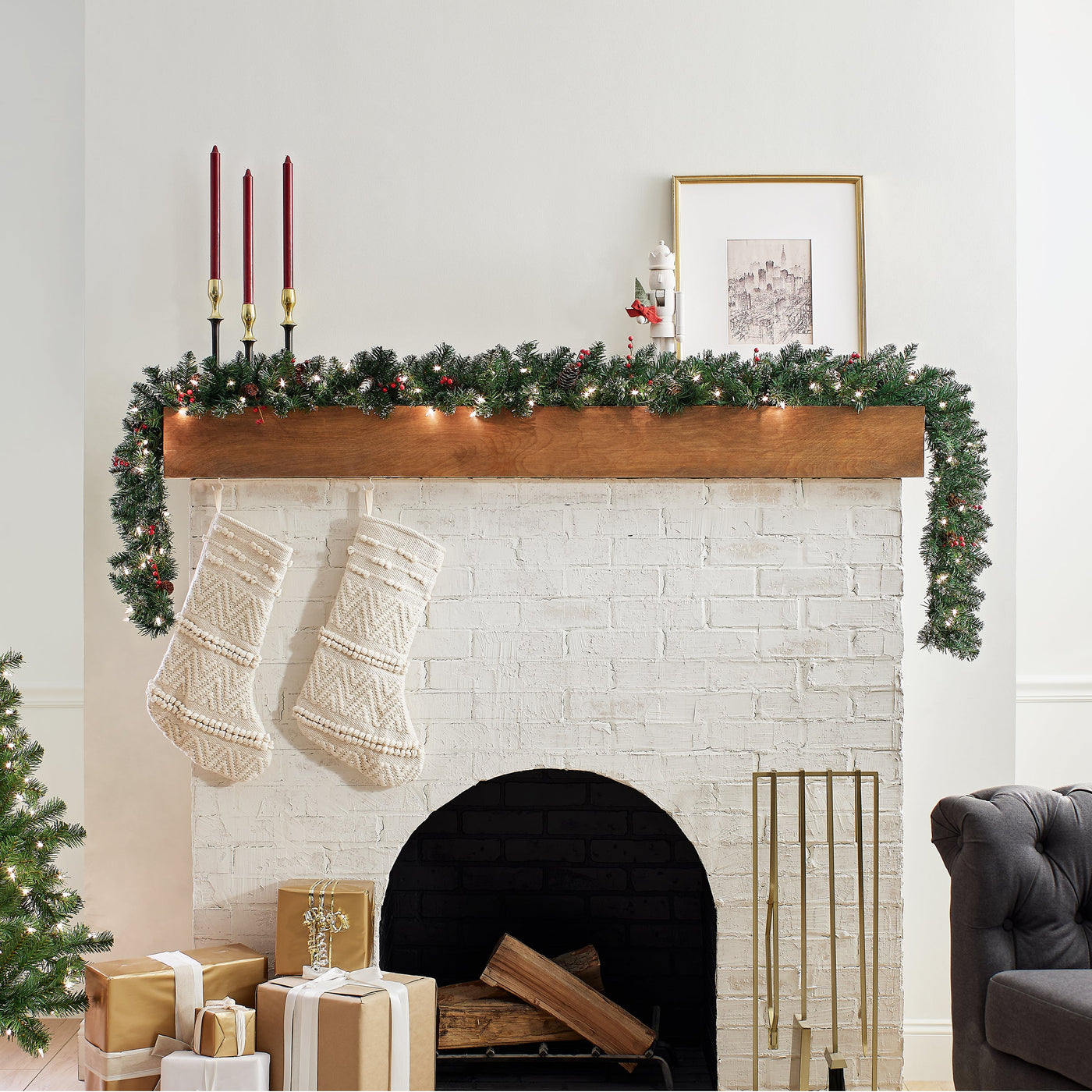 9 ft. Pre-Lit Glittery Mountain Spruce Garland with Clear Lights