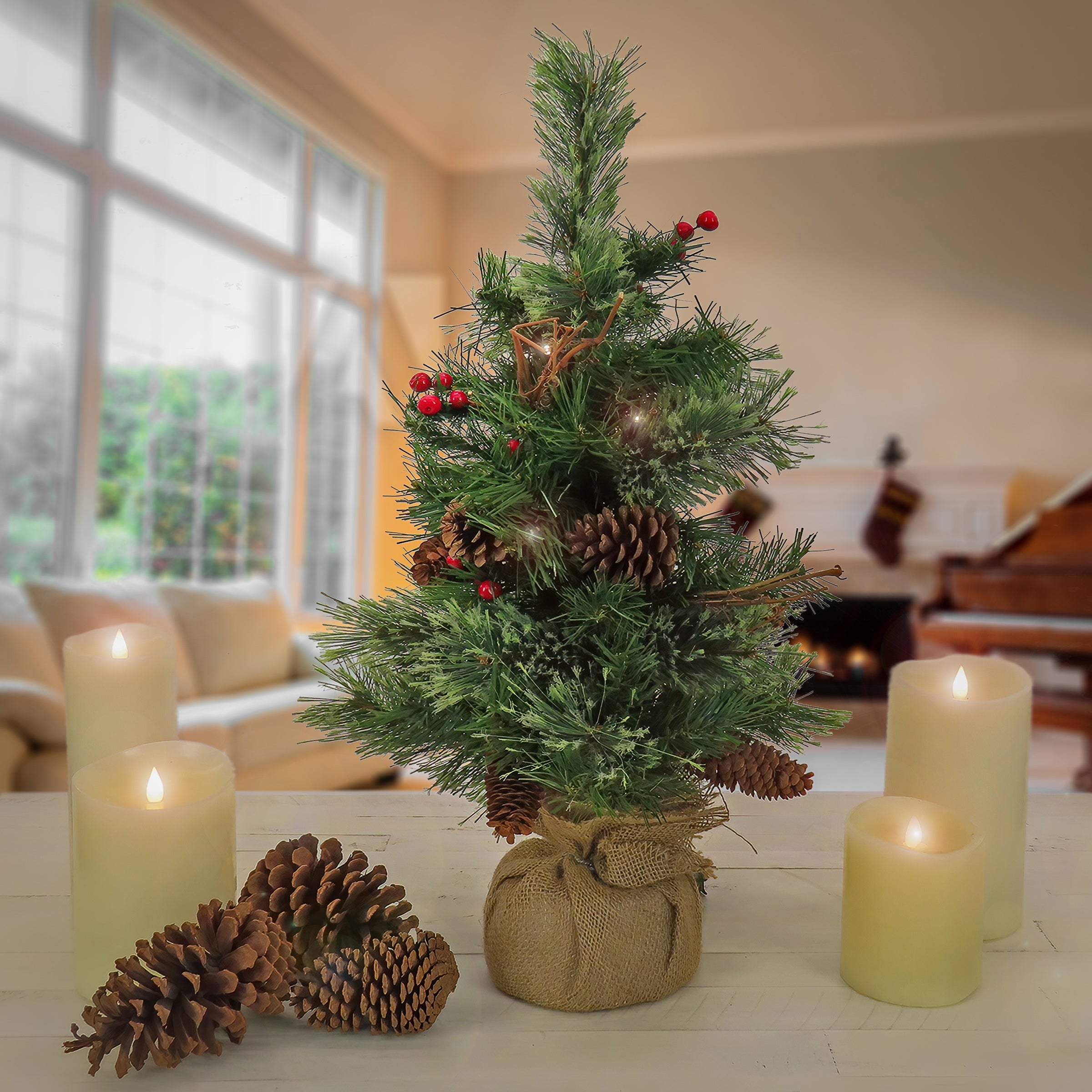 24 in. Pre-Lit Glistening Pine Tree with Warm White LED Lights