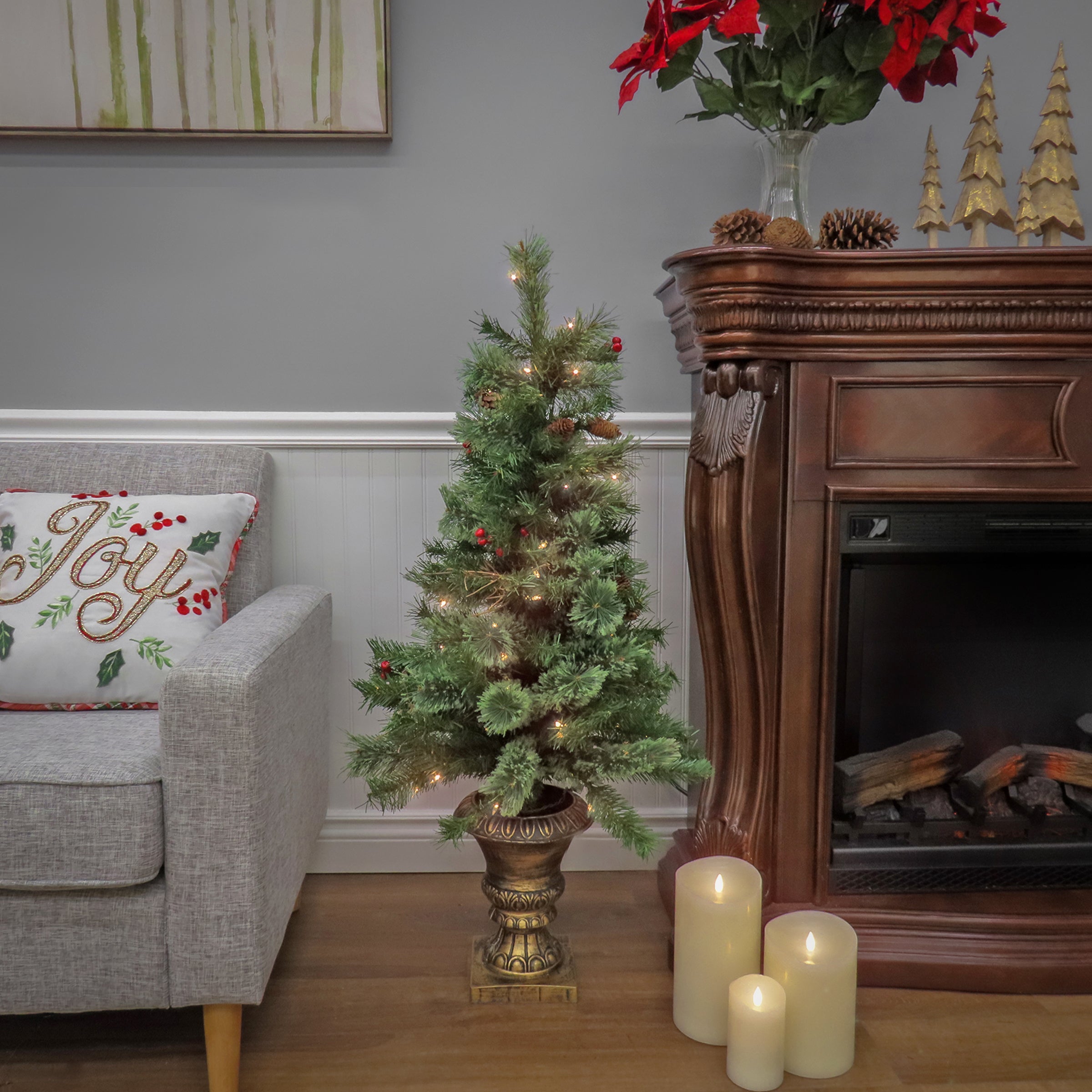 4 ft. Pre-Lit Glistening Pine Tree with Clear Lights