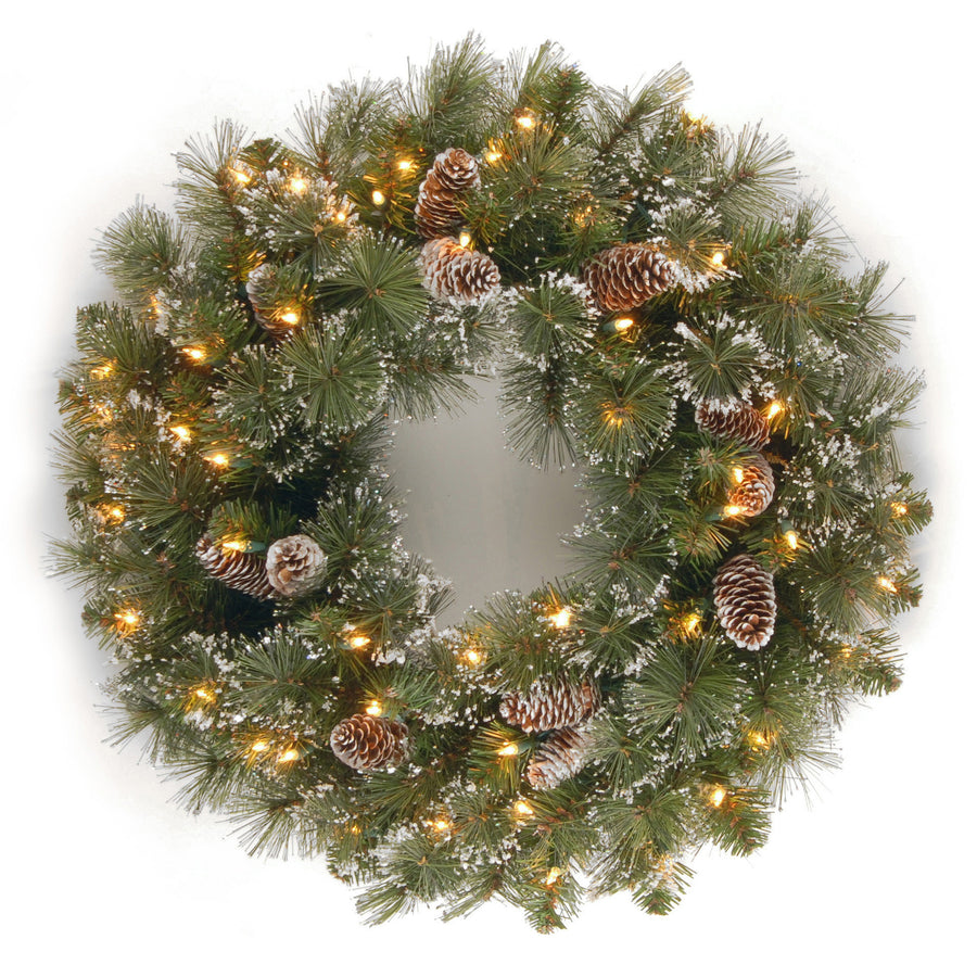 24 in. Pre-Lit Glittery Pine Wreath with Clear Lights