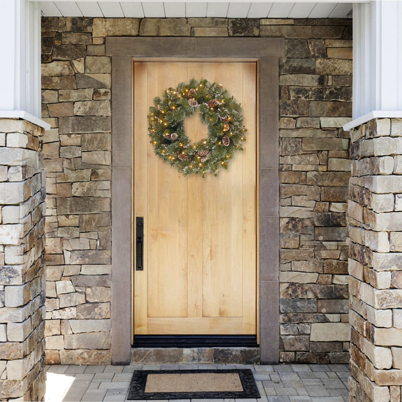 24 in. Pre-Lit Glittery Pine Wreath with Clear Lights
