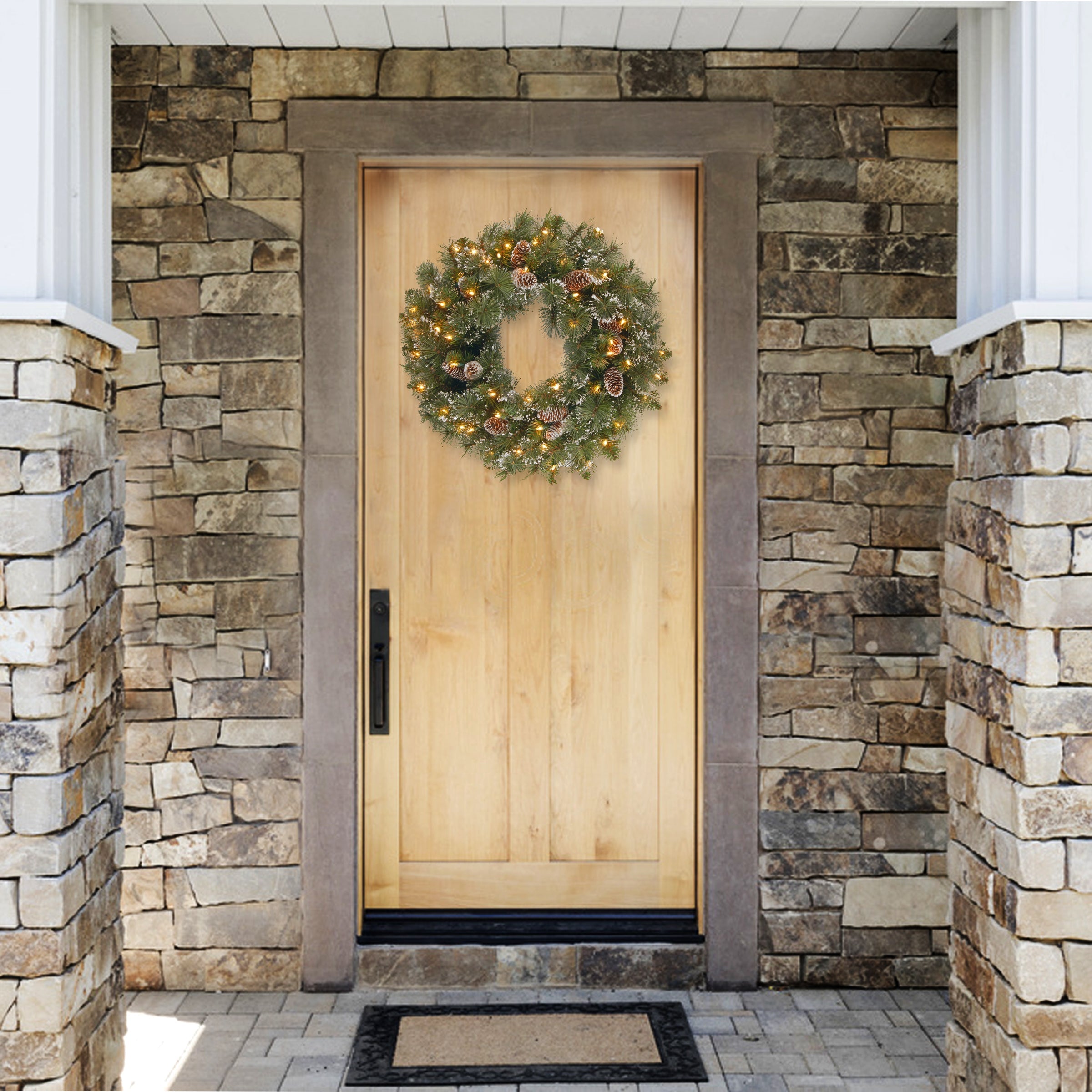 24 in. Pre-Lit Glittery Pine Wreath with Clear Lights