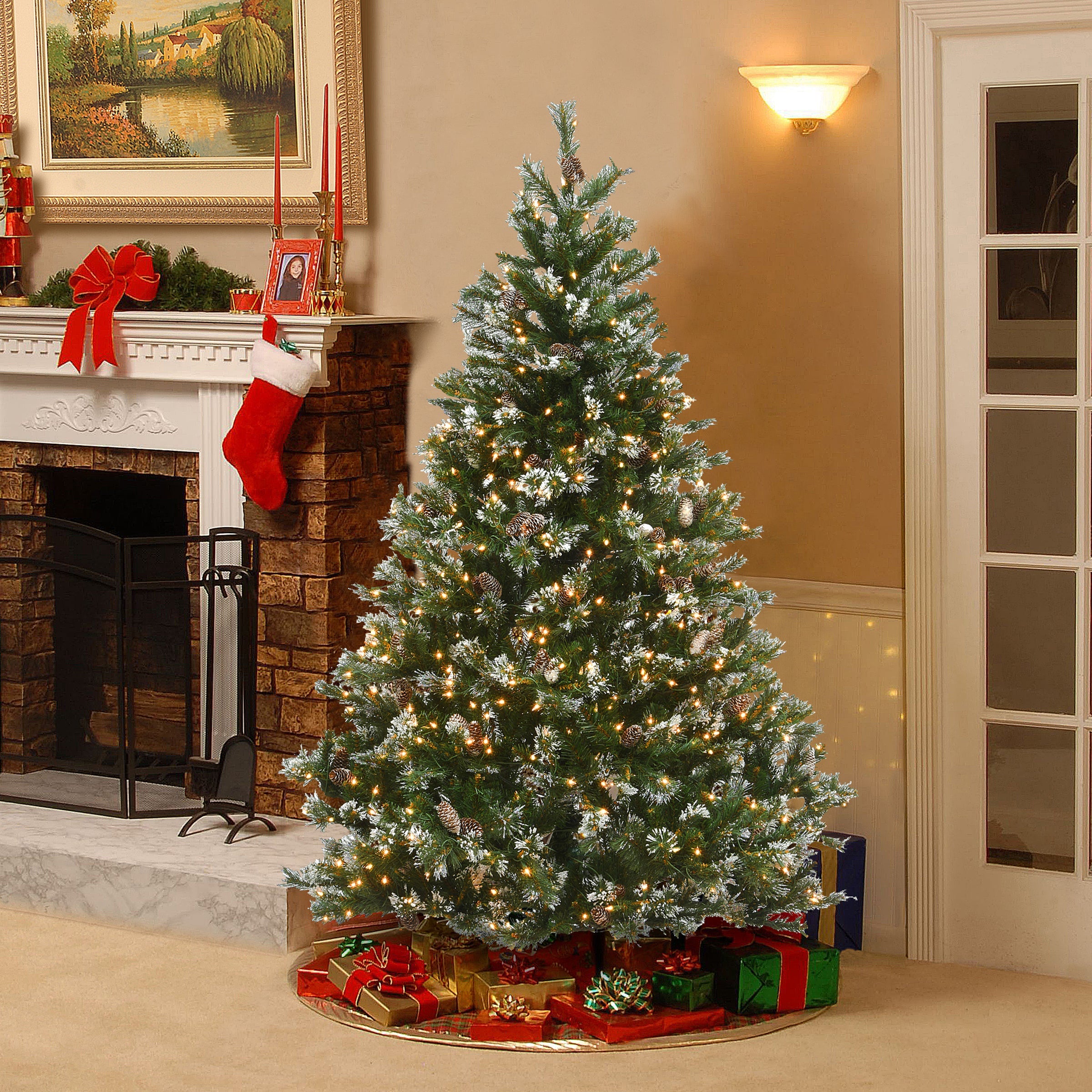 6.5 ft. Pre-Lit Glittery Pine Tree with Clear Lights