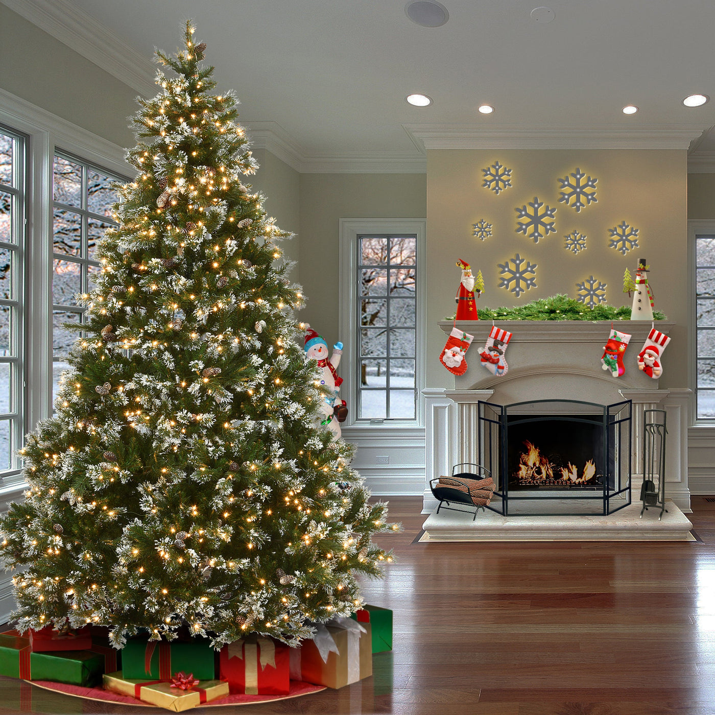 9 ft. Pre-Lit Glittery Pine Tree with Clear Lights