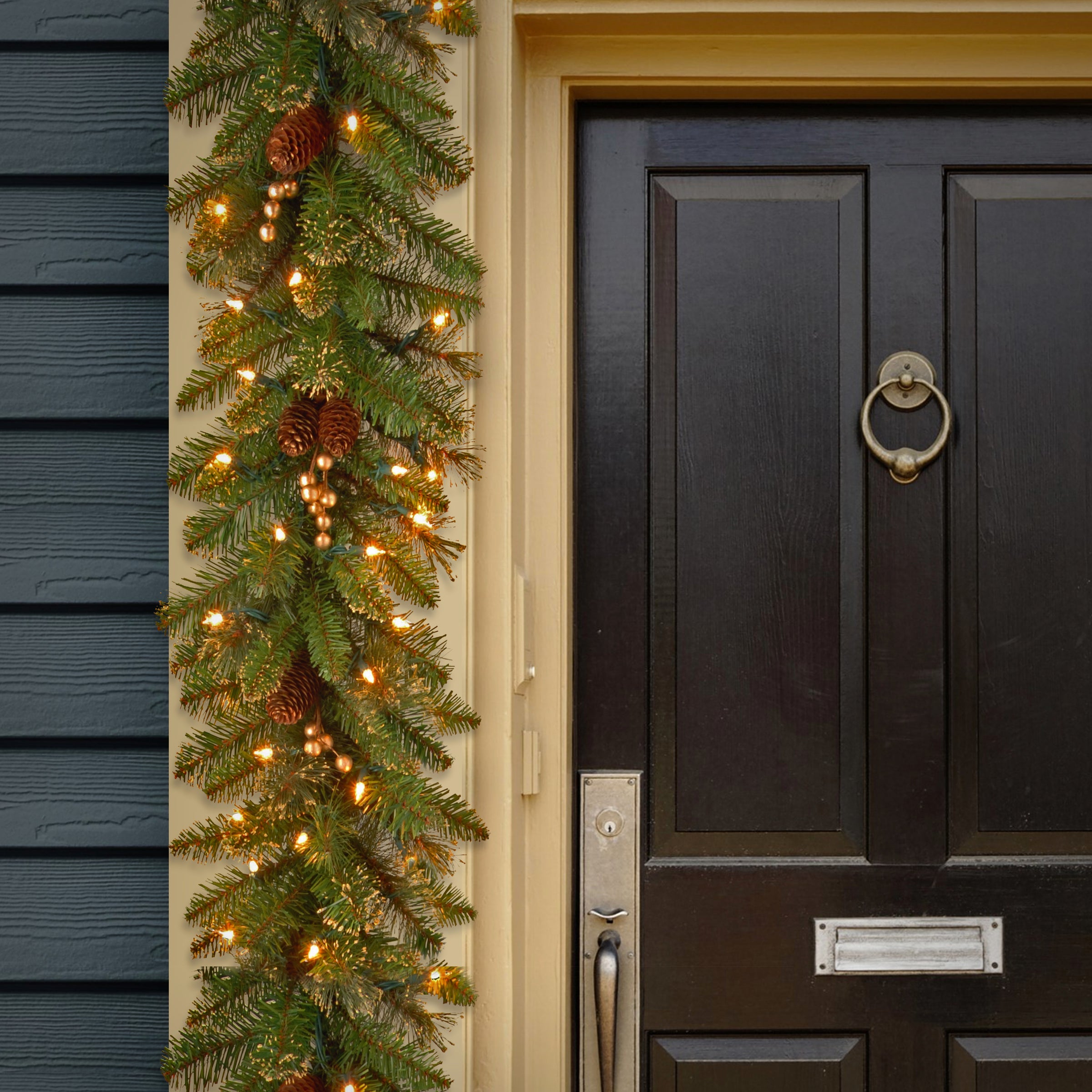 9 ft. Pre-Lit Glittery Pine Gold Garland with Clear Lights