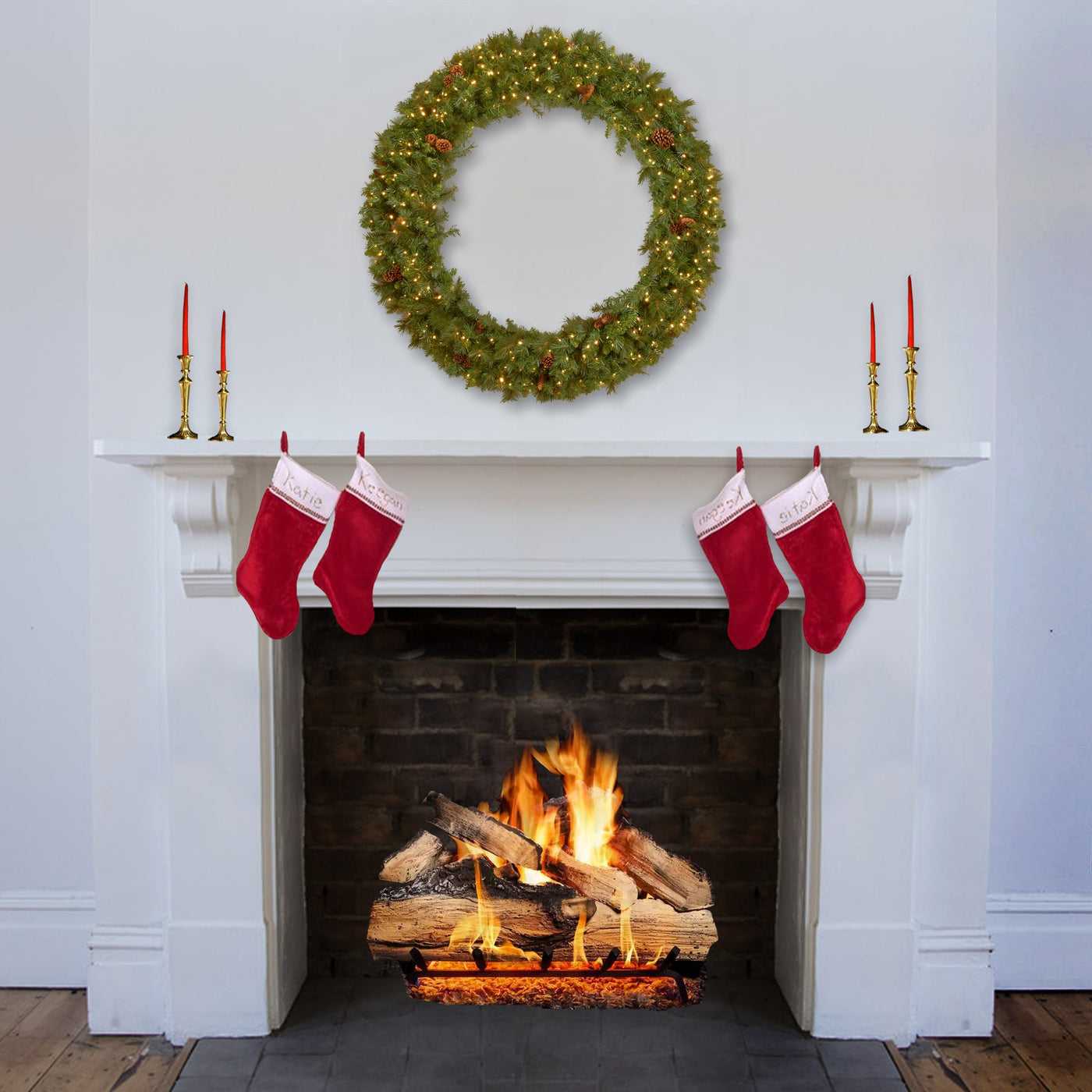 60 in.Pre-Lit Garwood Spruce Wreath with Warm White LED Lights