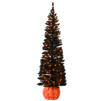 6 ft Halloween Pre-Lit Black Tree with LED Lights, Pumpkin Base