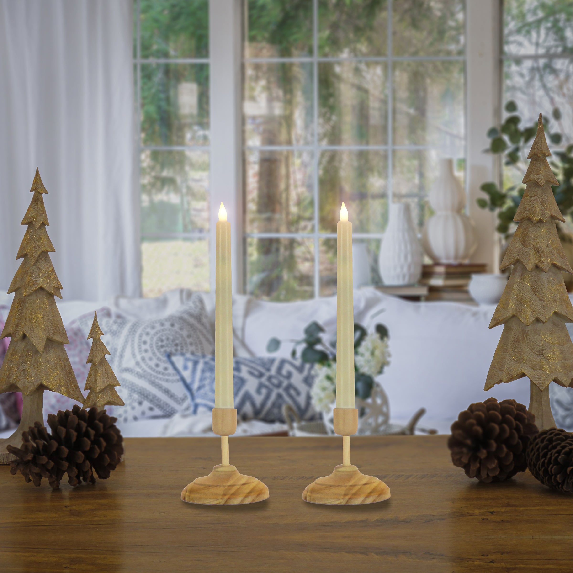 HGTV Home Collection Flameless Heritage Candle Pair, Natural Base