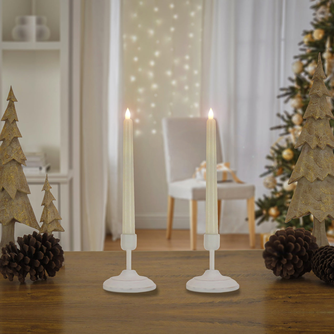 HGTV Home Collection Flameless Heritage Candle Pair, White Base