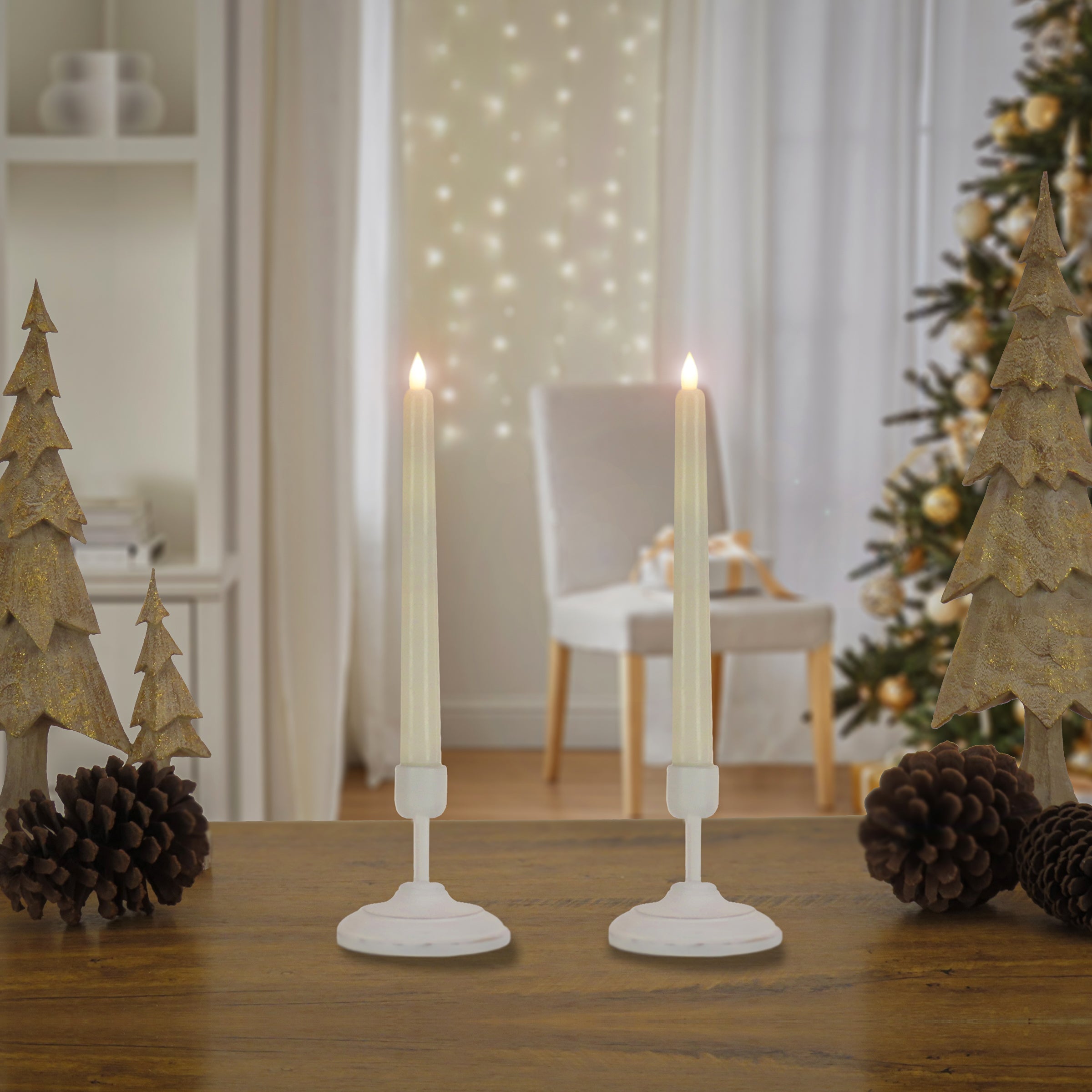 HGTV Home Collection Flameless Heritage Candle Pair, White Base