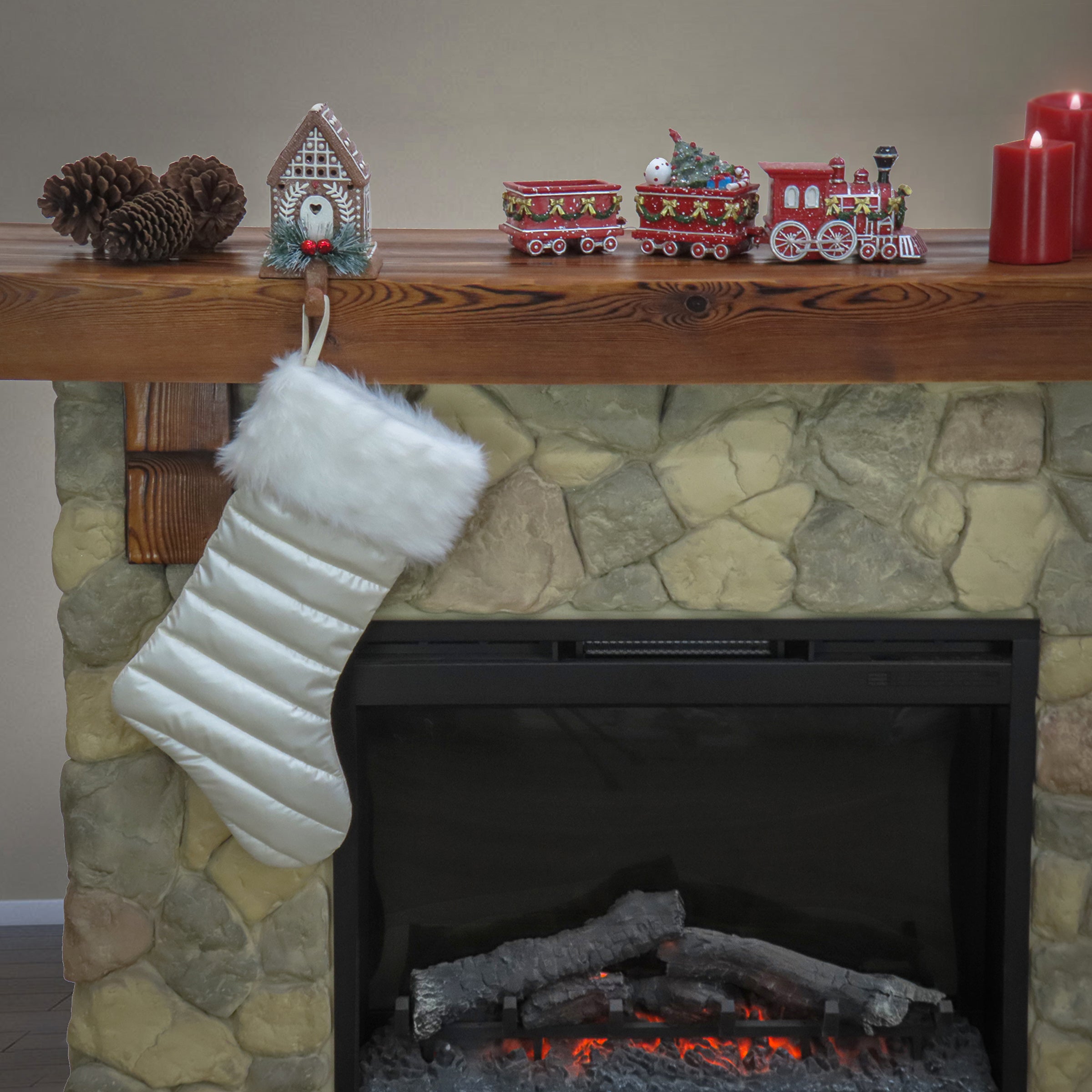 20 in. HGTV Home Collection Puffy Coat Stocking, White
