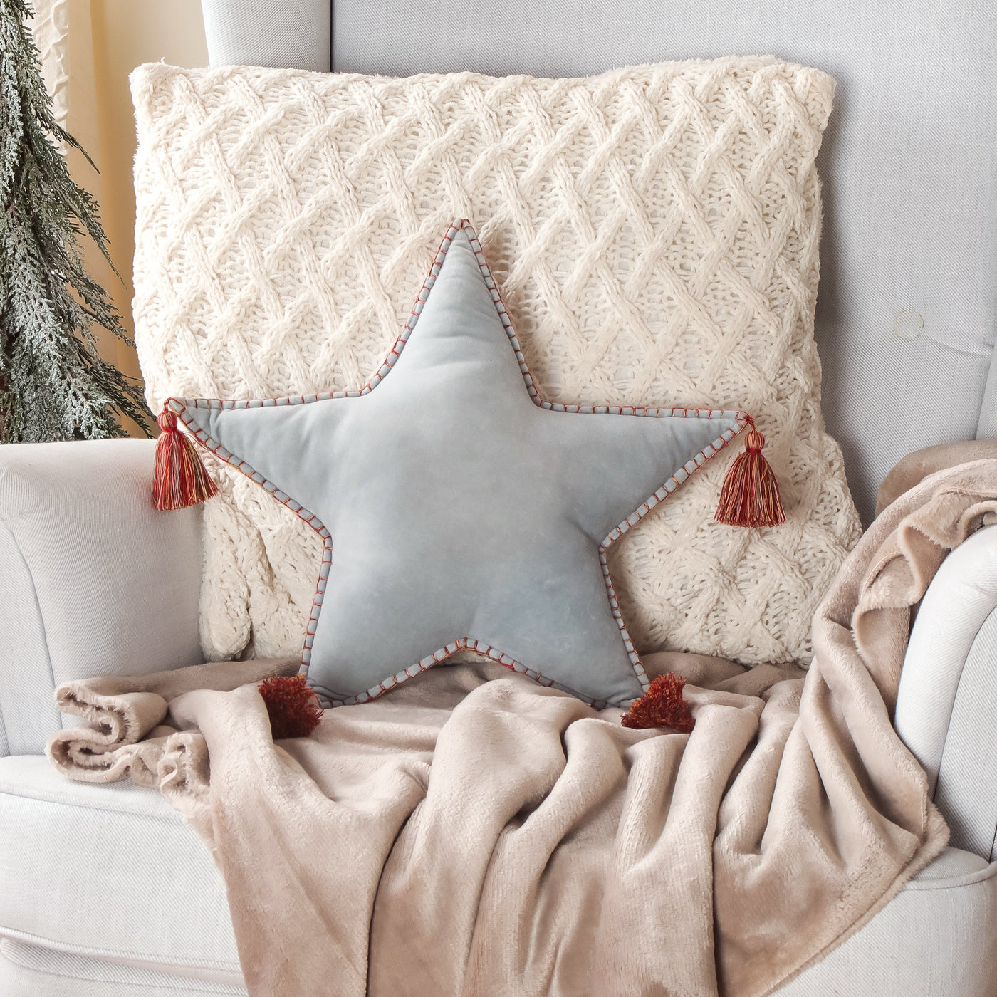 16 in. HGTV Home Collection Star Shape Pillow, Light Blue