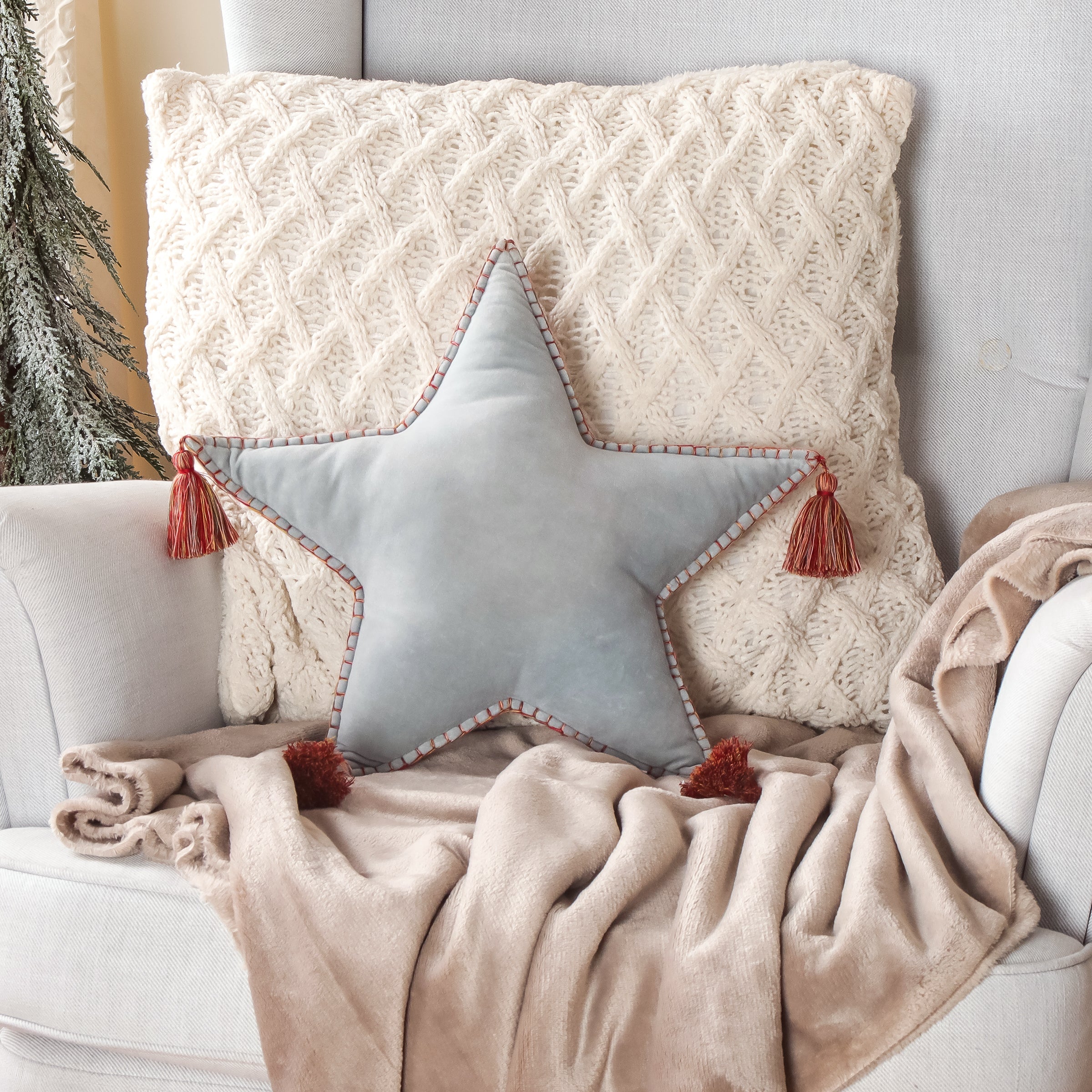 16 in. HGTV Home Collection Star Shape Pillow, Light Blue