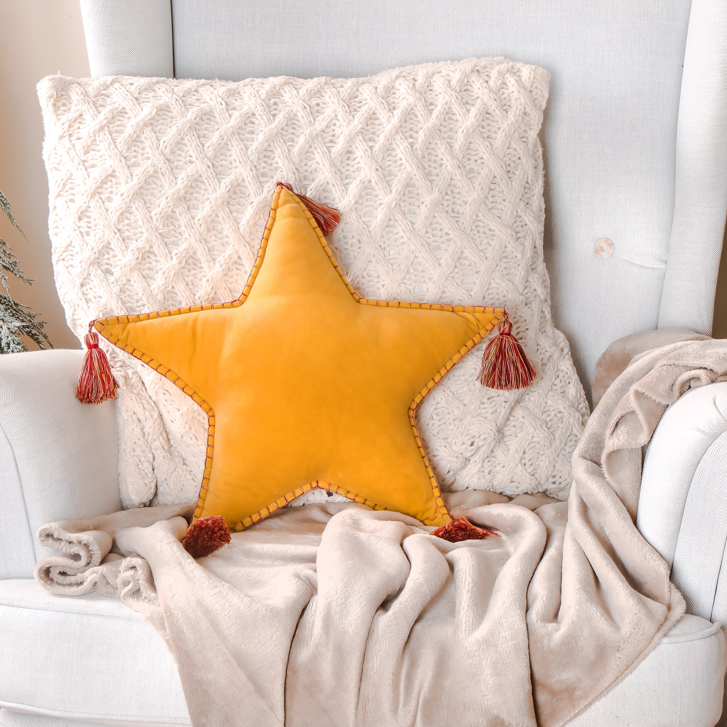 16 in. HGTV Home Collection Star Shape Pillow, Yellow