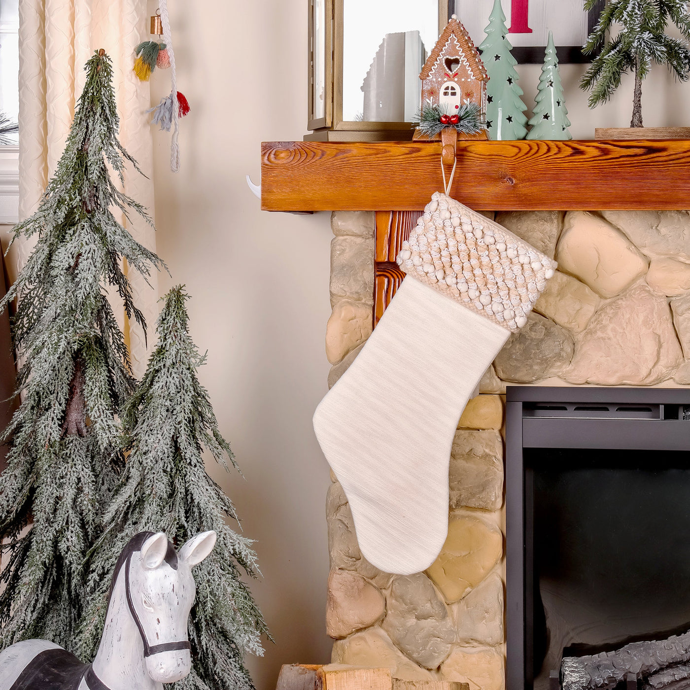 20 in. HGTV Home Collection Textured Cuff Stocking, Ivory