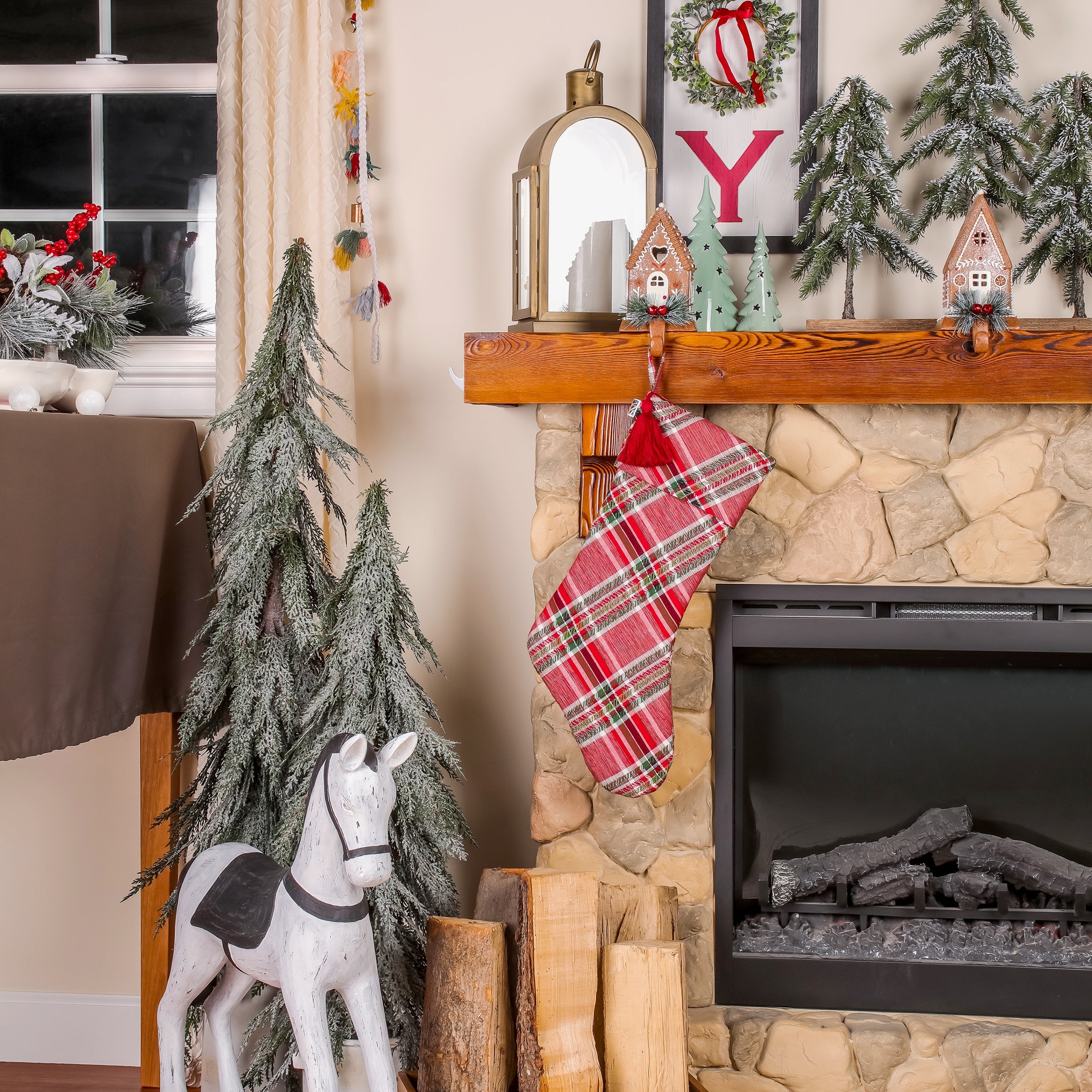 20 in. HGTV Home Collection Bias Cut Red Plaid Stocking