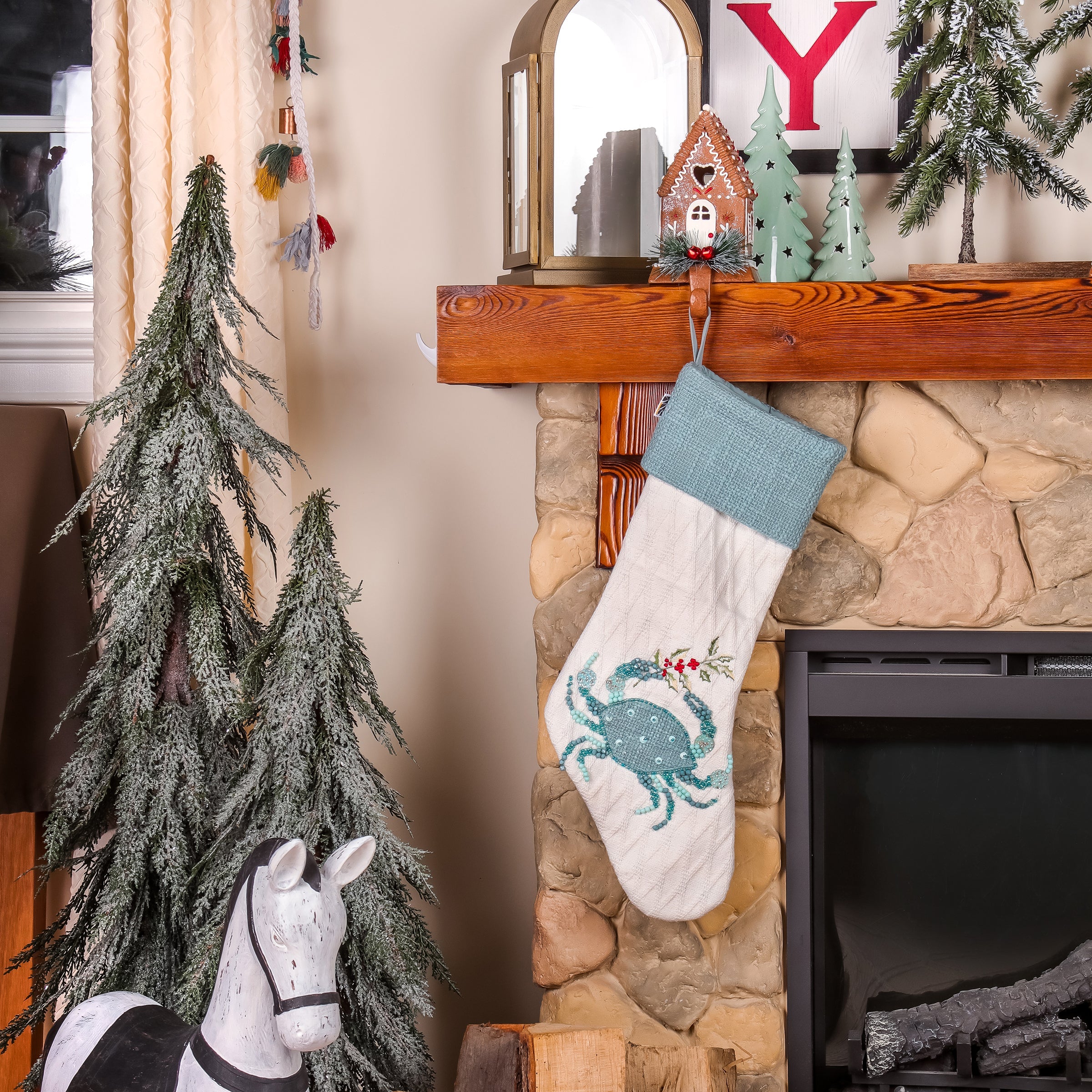 20 in. HGTV Home Collection Embroidered Blue Crab Stocking