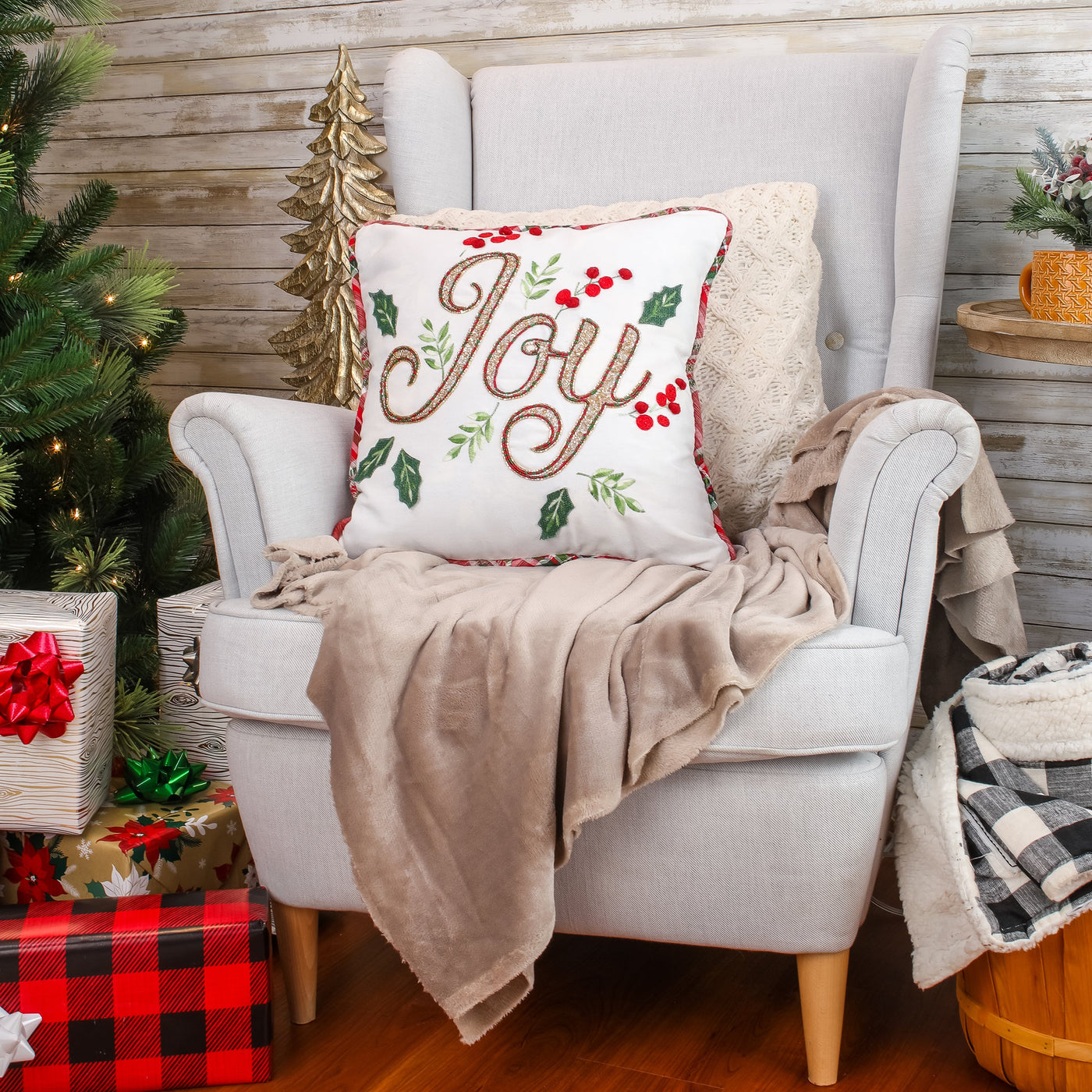 18 in. HGTV Home Collection Embroidered Joy Christmas Pillow