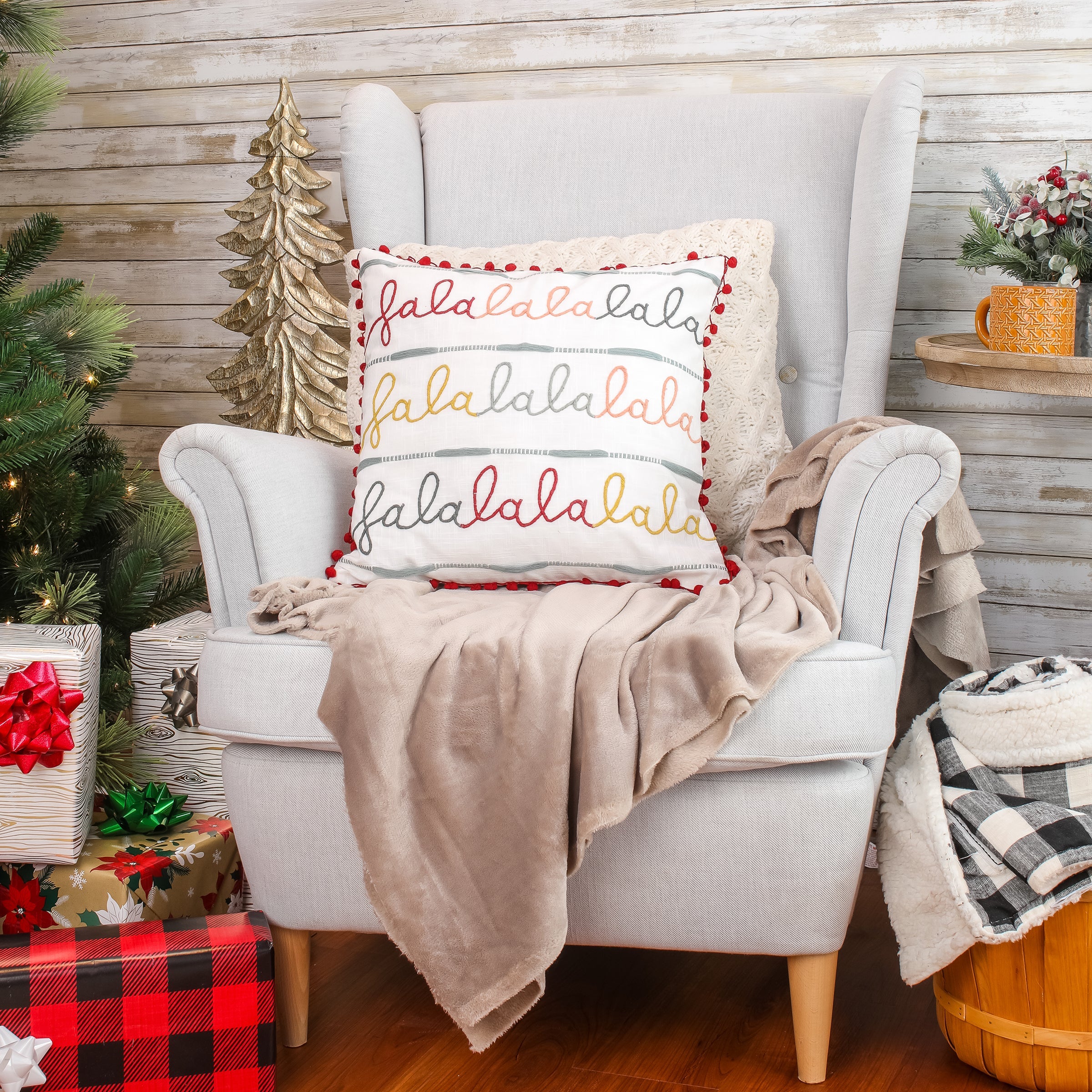18 in. by 18 in. HGTV Falala Embroidered Pillow