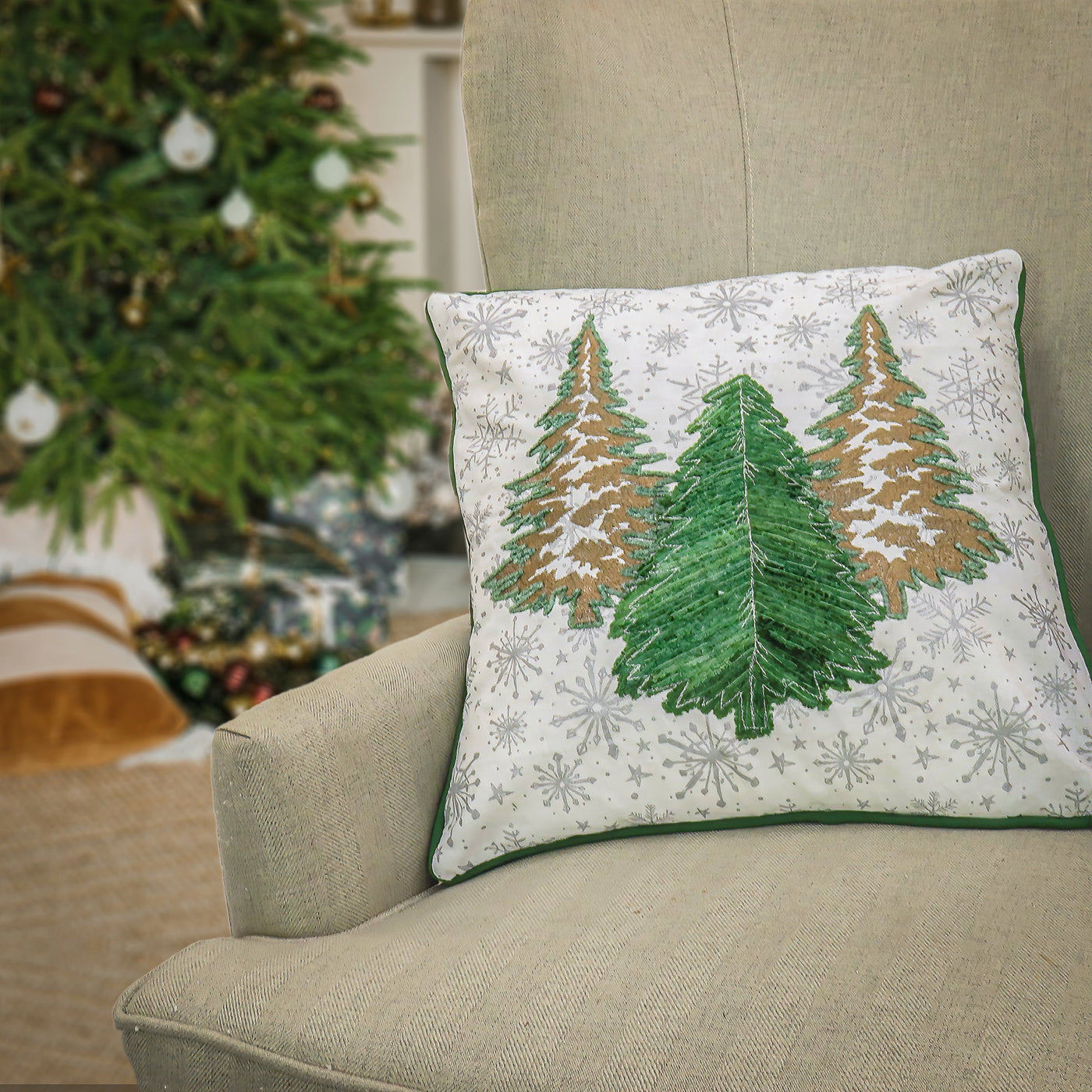 18 in. by 18 in. HGTV Home Collection Embroidered Forest Pillow